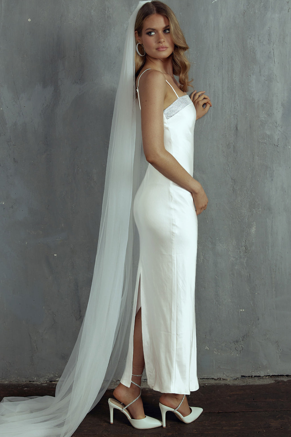 Making Headlines Diamante Neckline Maxi Dress White by Selfie Leslie