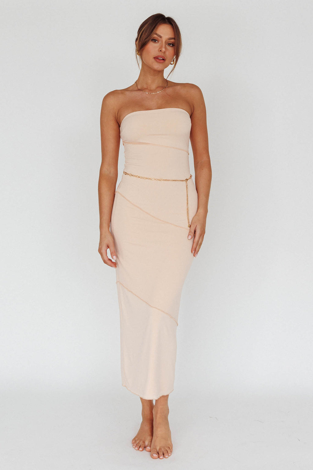 Making Headlines Strapless Midi Dress Cream by Selfie Leslie