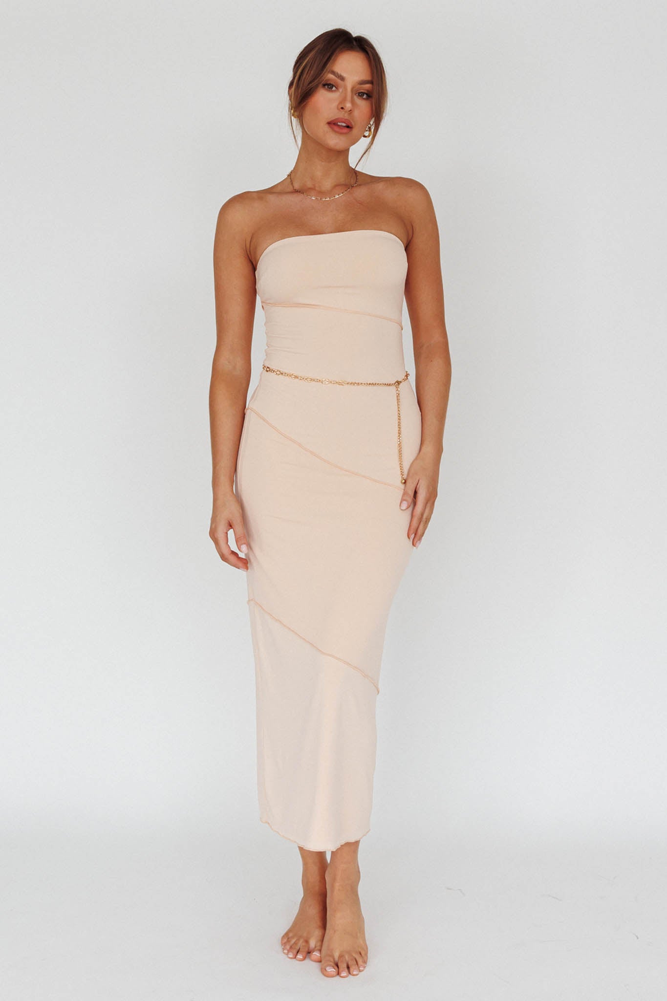 Making Headlines Strapless Midi Dress Cream by Selfie Leslie