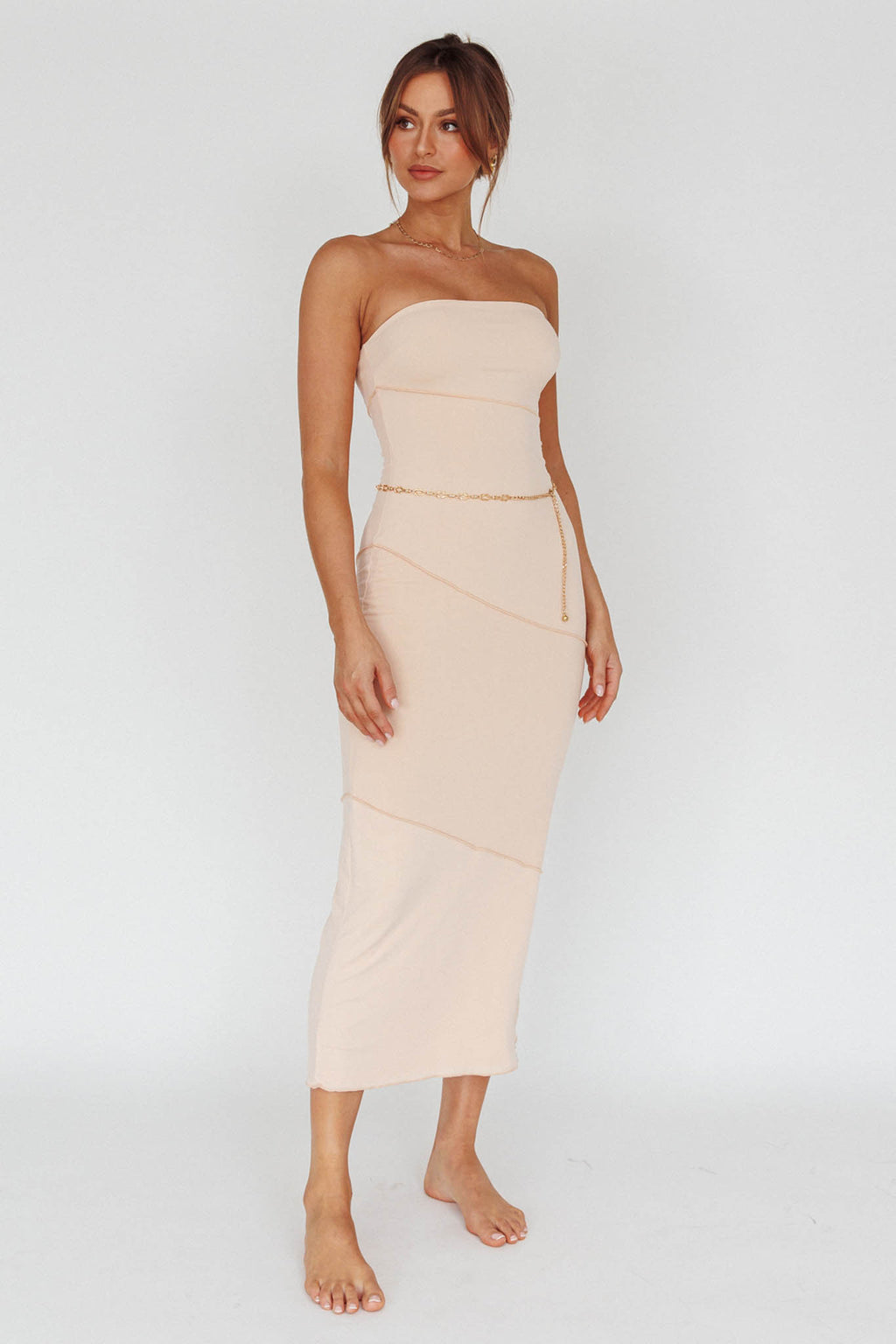 Making Headlines Strapless Midi Dress Cream by Selfie Leslie