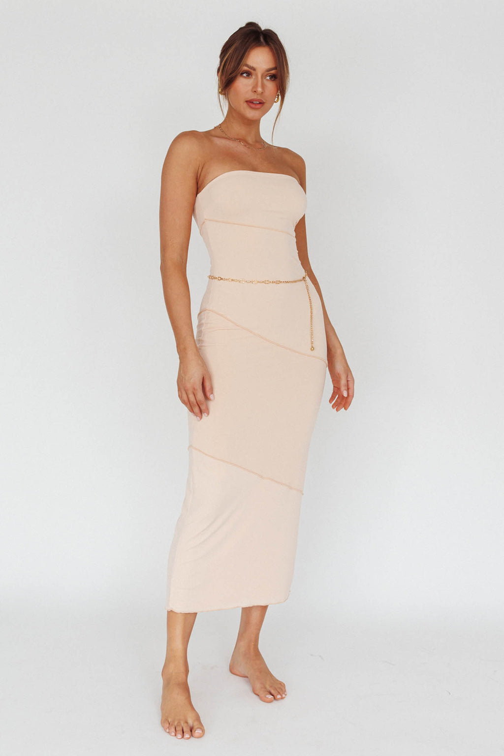 Making Headlines Strapless Midi Dress Cream by Selfie Leslie