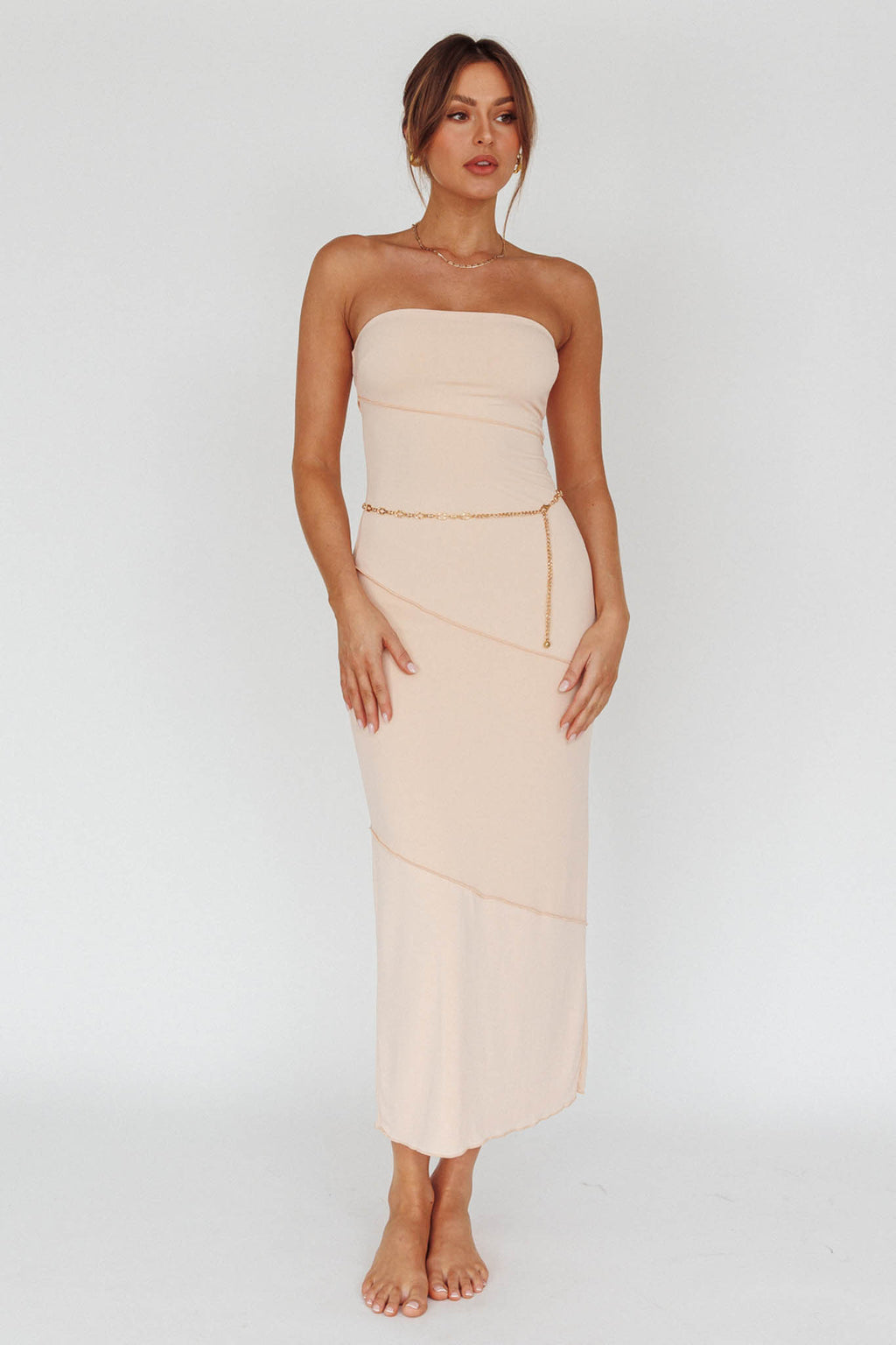 Making Headlines Strapless Midi Dress Cream by Selfie Leslie