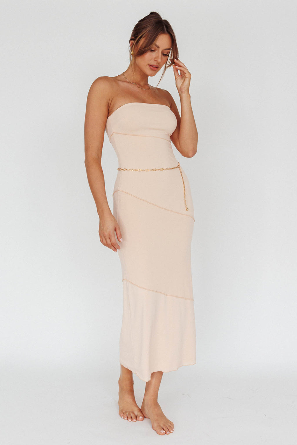 Making Headlines Strapless Midi Dress Cream by Selfie Leslie