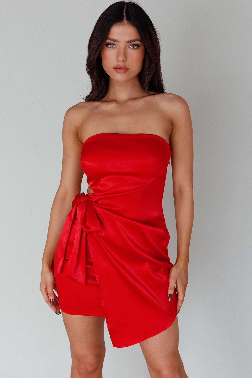 Eyes For You Waist Tie Mini Dress Red by Selfie Leslie