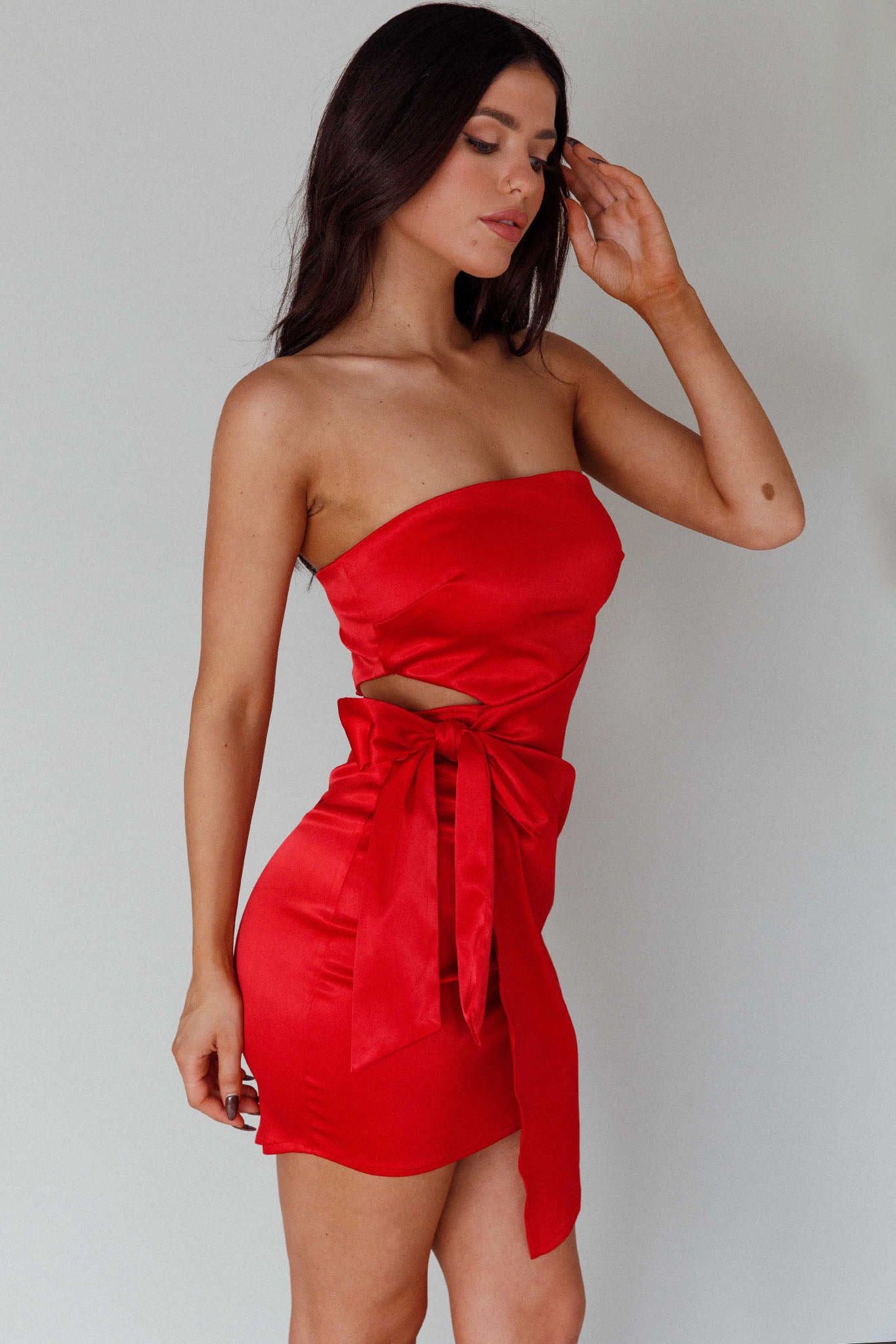 Eyes For You Waist Tie Mini Dress Red by Selfie Leslie