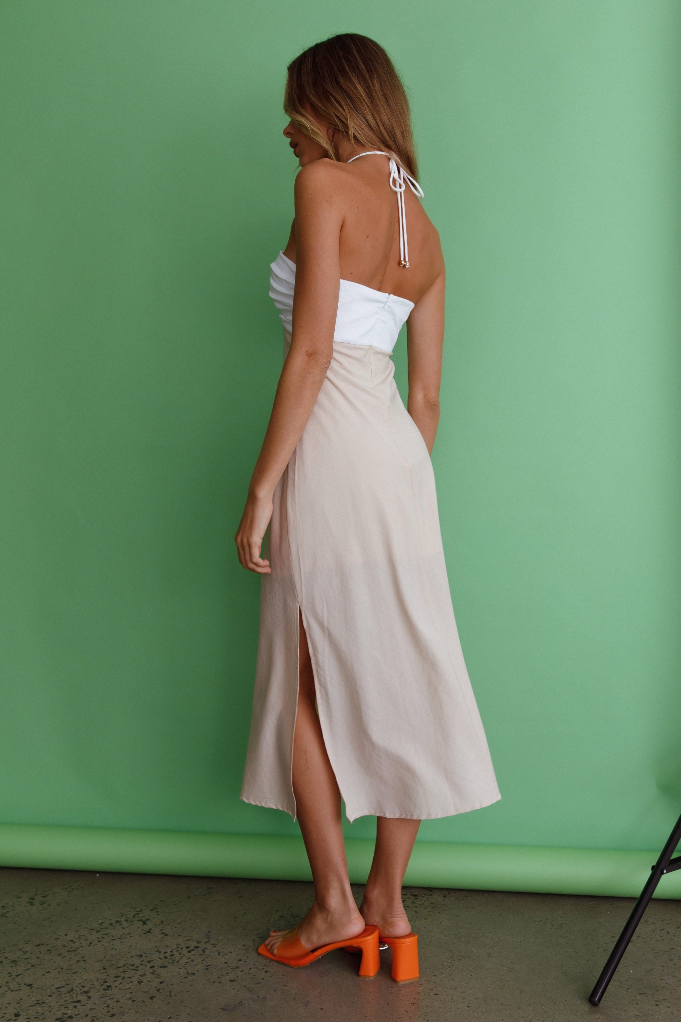 Prue Halterneck Midi Dress Beige by Selfie Leslie