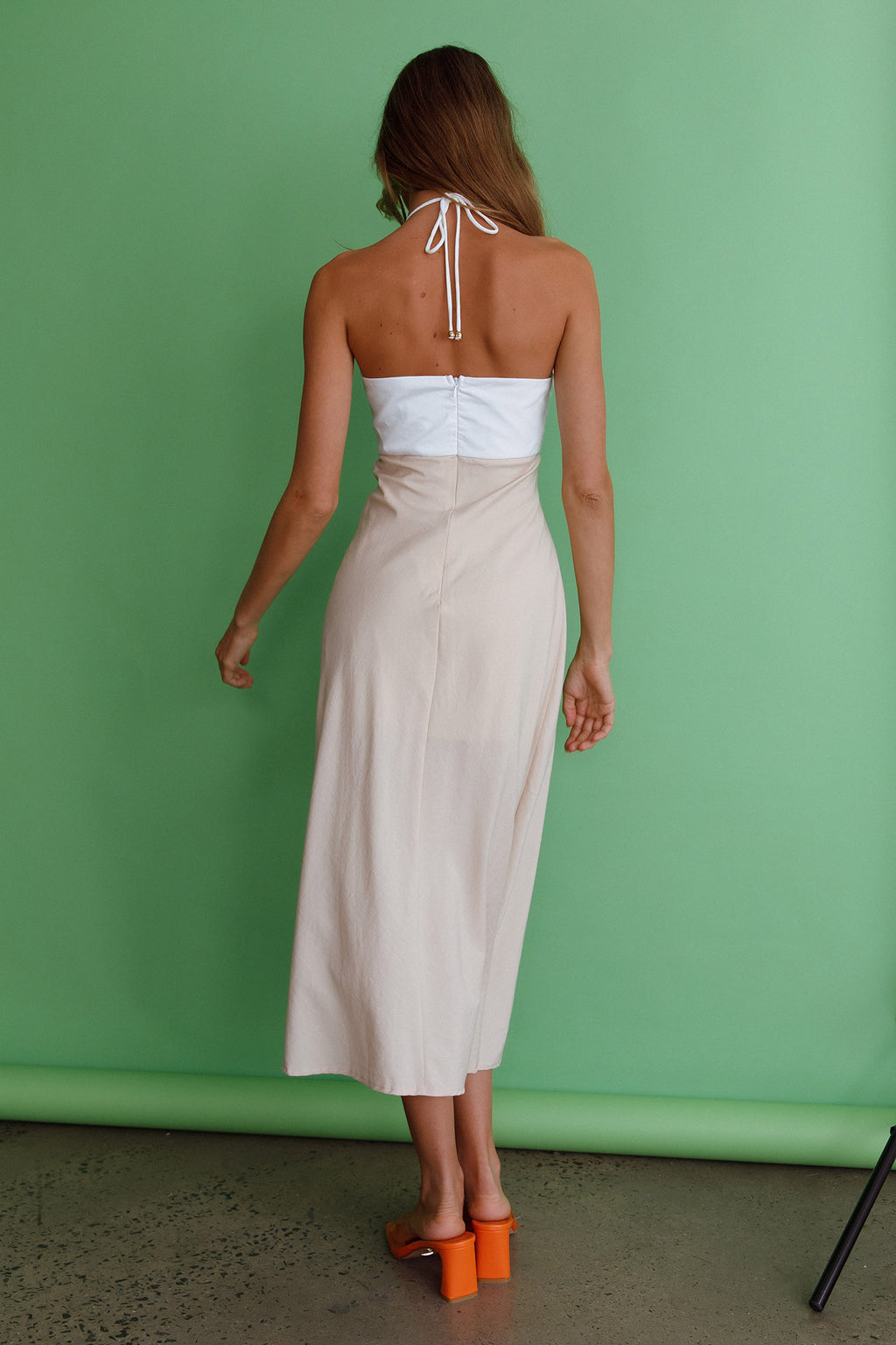 Prue Halterneck Midi Dress Beige by Selfie Leslie