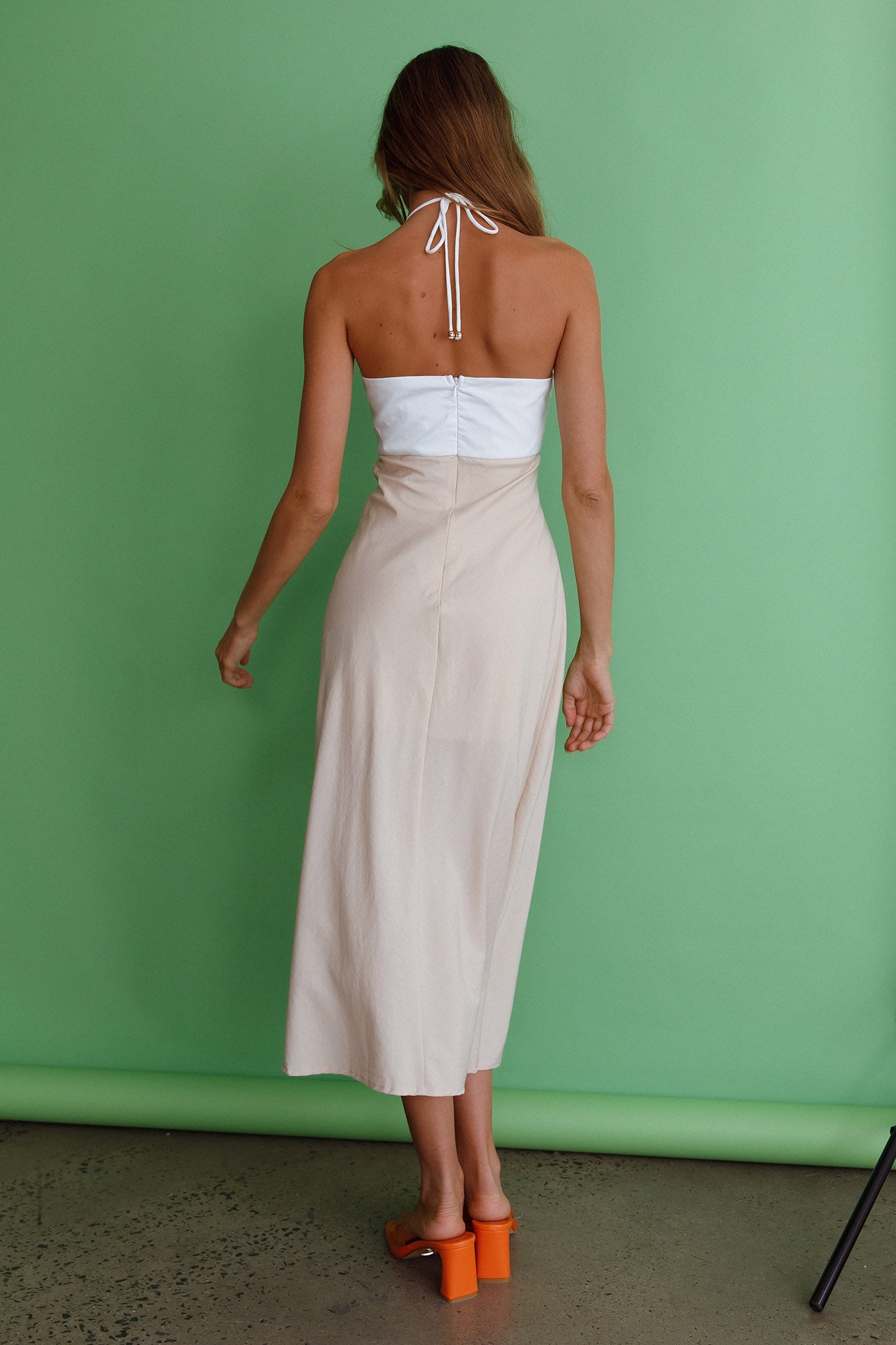 Prue Halterneck Midi Dress Beige by Selfie Leslie