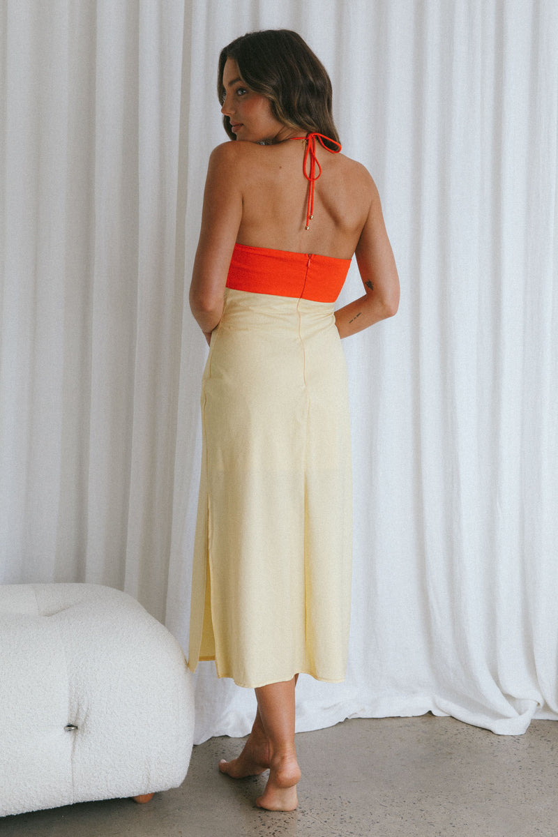 Shop the Prue Halterneck Midi Dress Orange | Selfie Leslie
