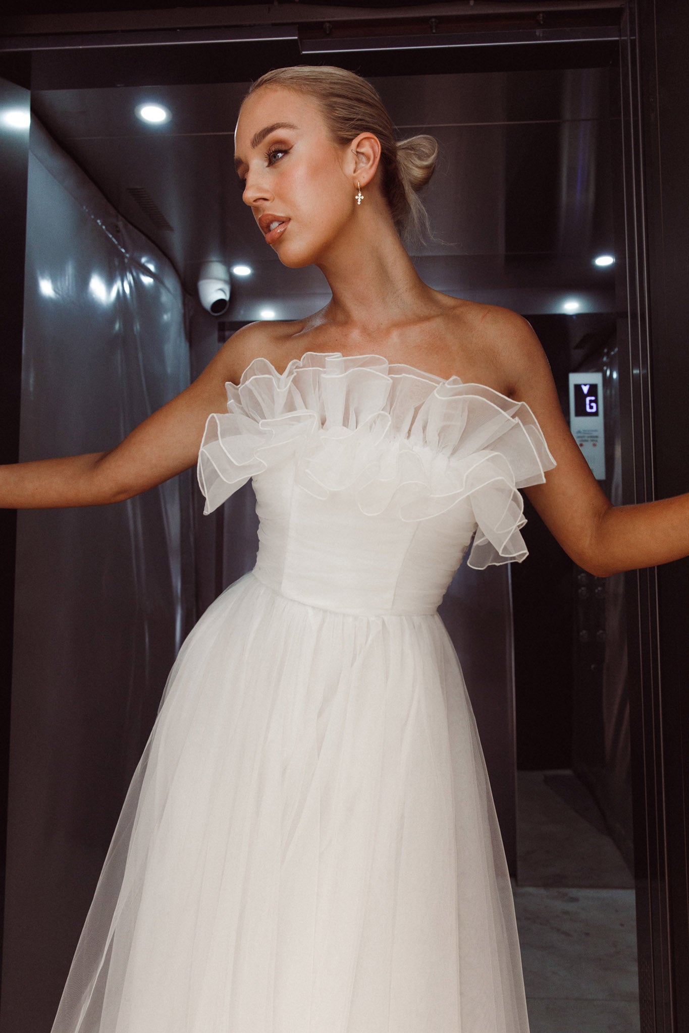 white organza dress Marietha Organza Frill Maxi Wedding Dress White