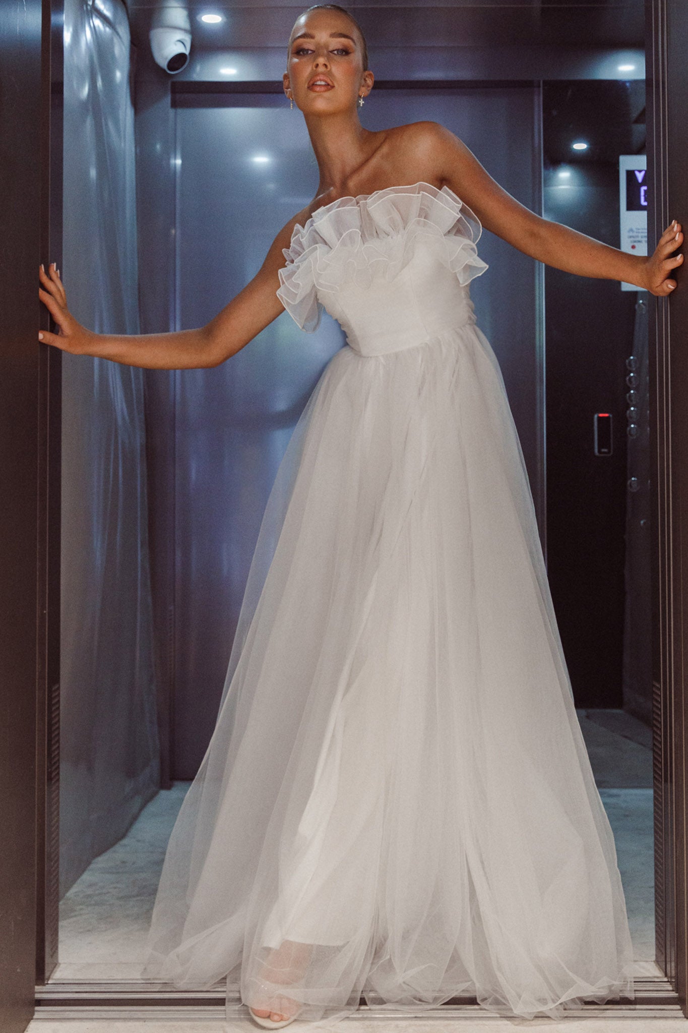 white organza maxi dress Brandy Maxi Dress, in White Organza, Size: Medium