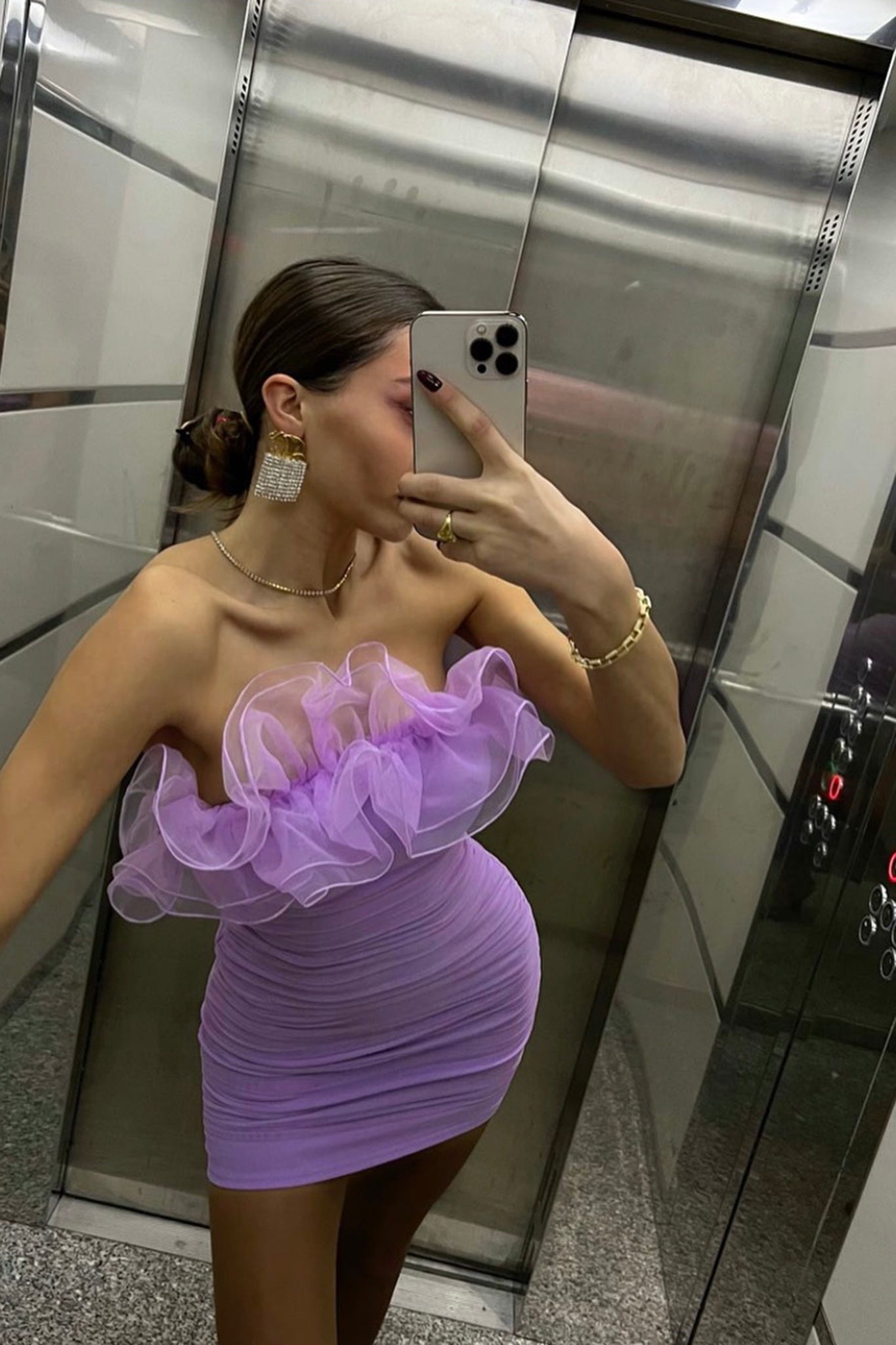 Marietha Organza Frill Neckline Dress Lilac by Selfie Leslie
