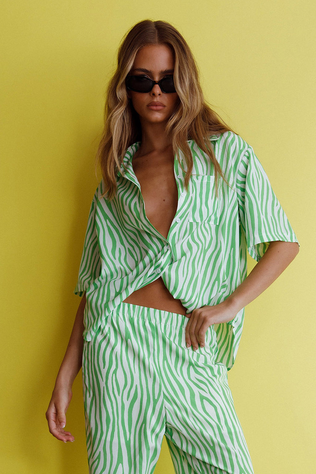 Just A Hunch Button Shirt Zebra Green by Selfie Leslie
