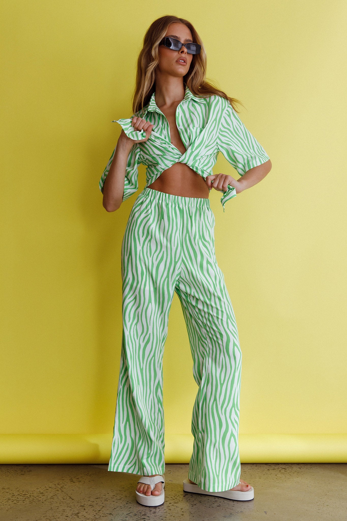 Just A Hunch Button Shirt Zebra Green by Selfie Leslie