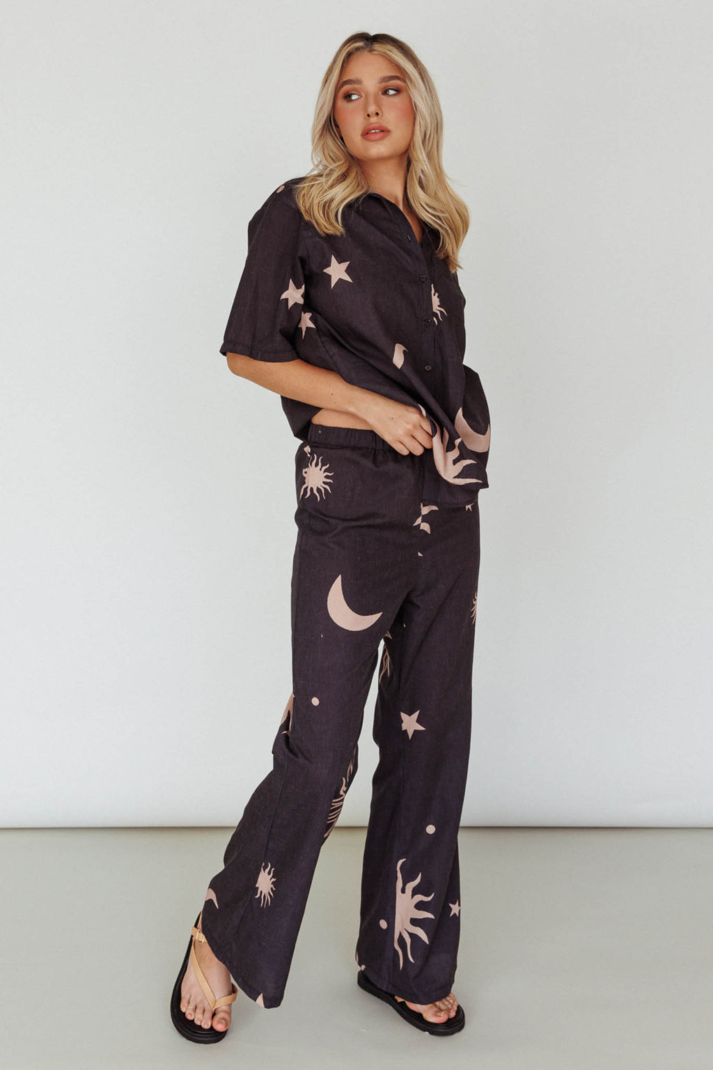 Just A Hunch Button Shirt Sun Moon Black by Selfie Leslie