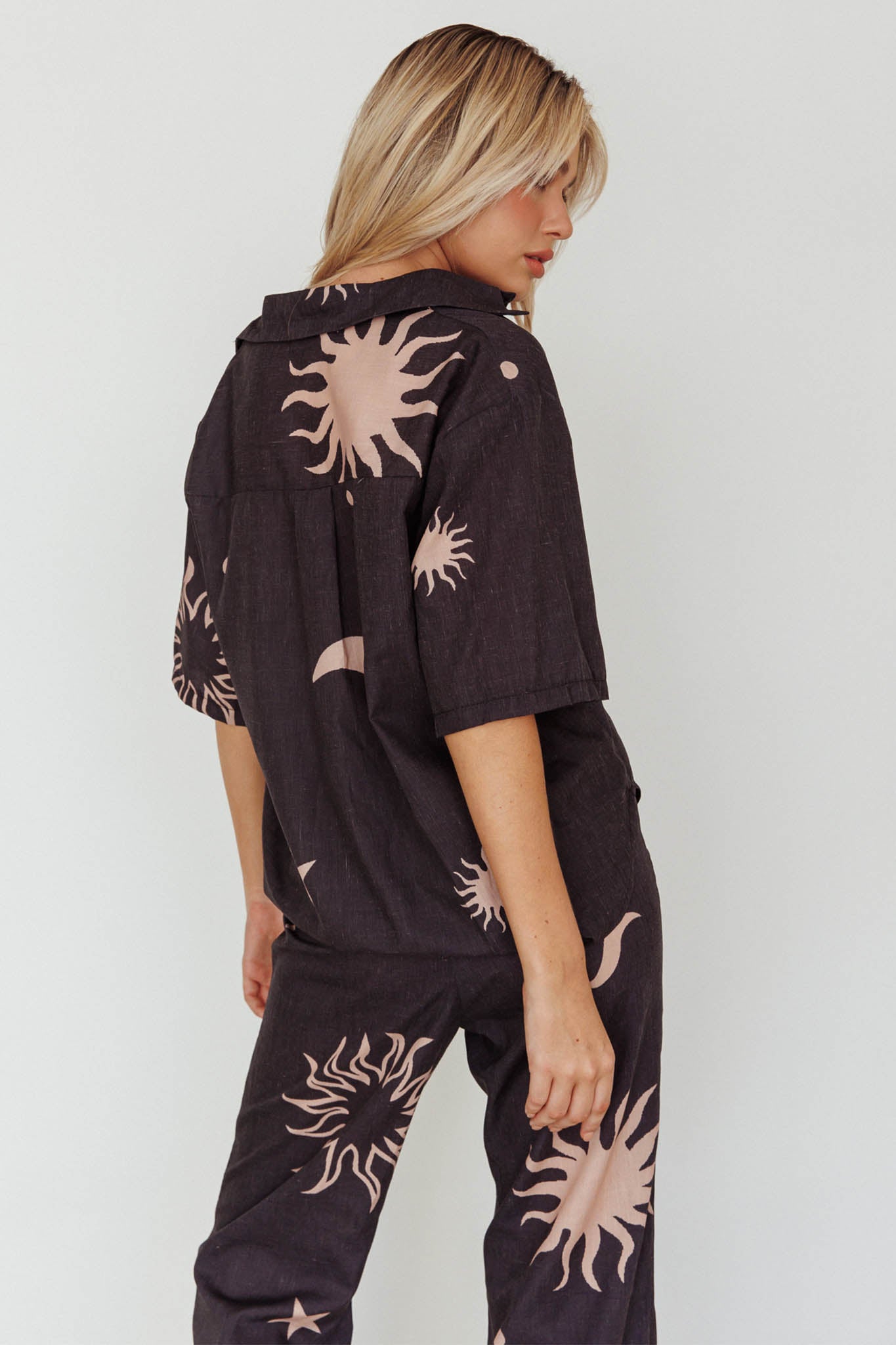 Just A Hunch Button Shirt Sun Moon Black by Selfie Leslie