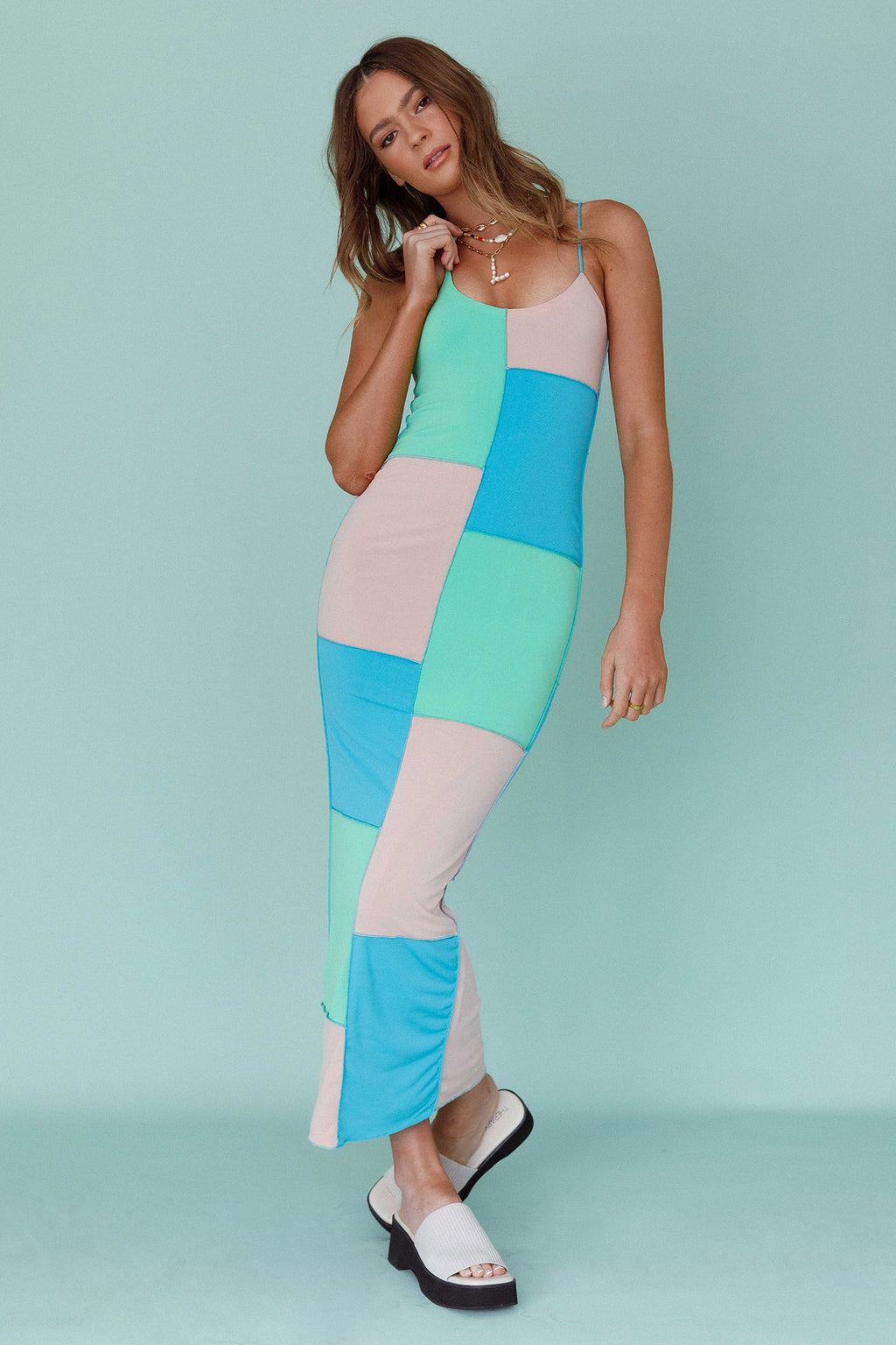 Crossroad Geometric Midi Dress Cerulean by Selfie Leslie