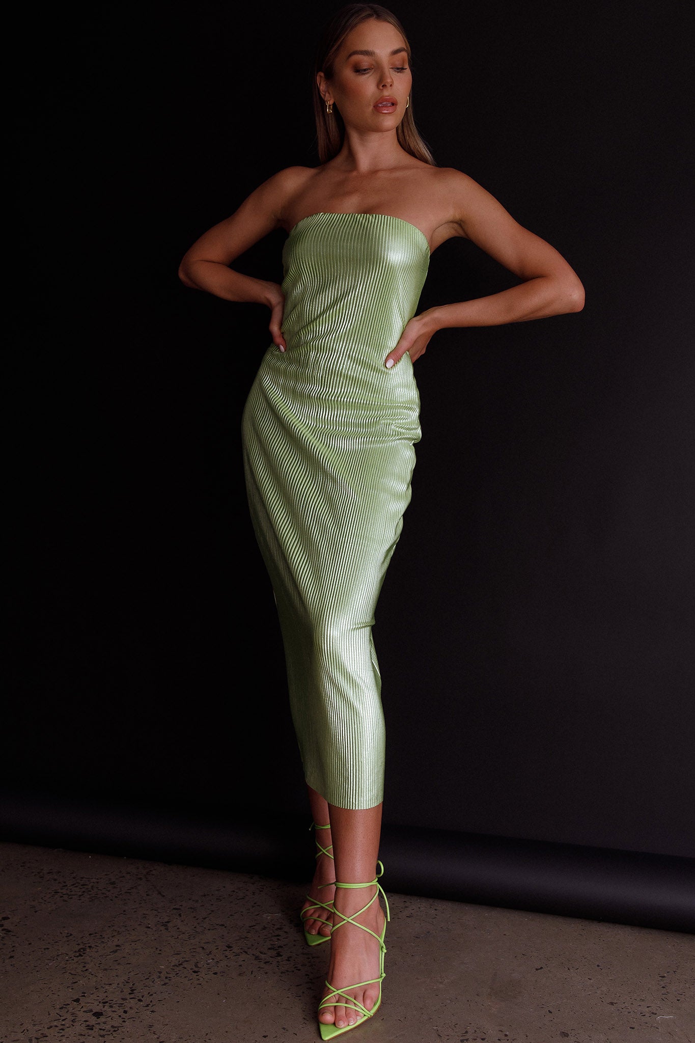 Shondra Accordion Pleat Tube Dress Lime by Selfie Leslie