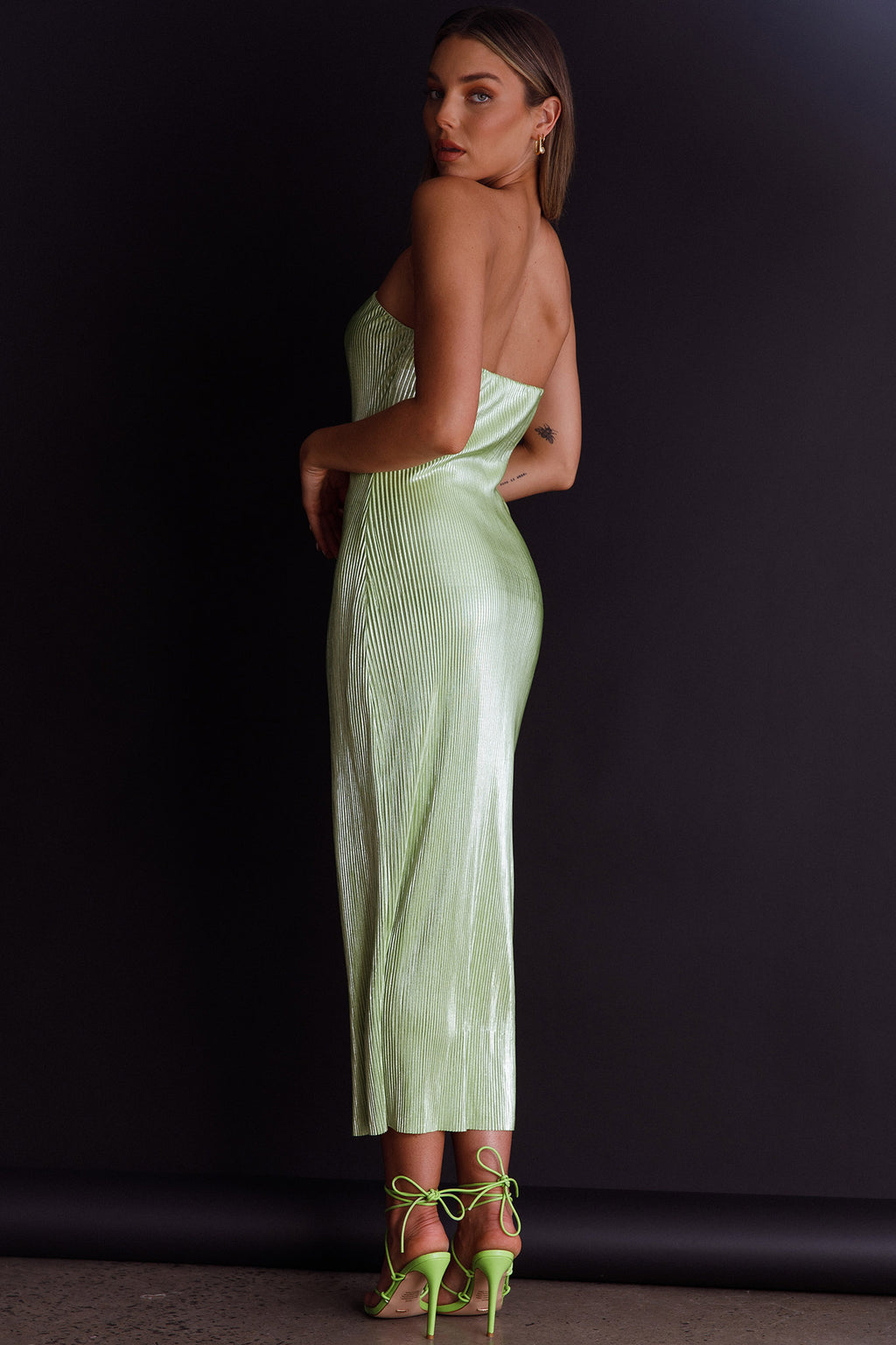 Shondra Accordion Pleat Tube Dress Lime by Selfie Leslie