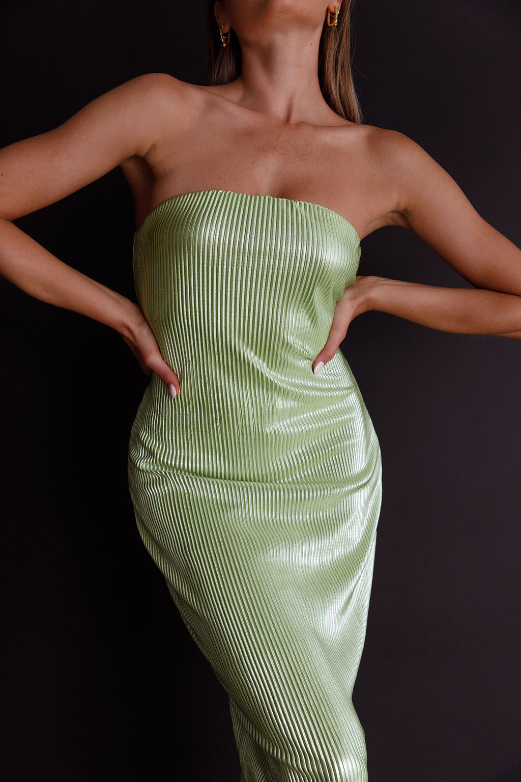 Shondra Accordion Pleat Tube Dress Lime by Selfie Leslie