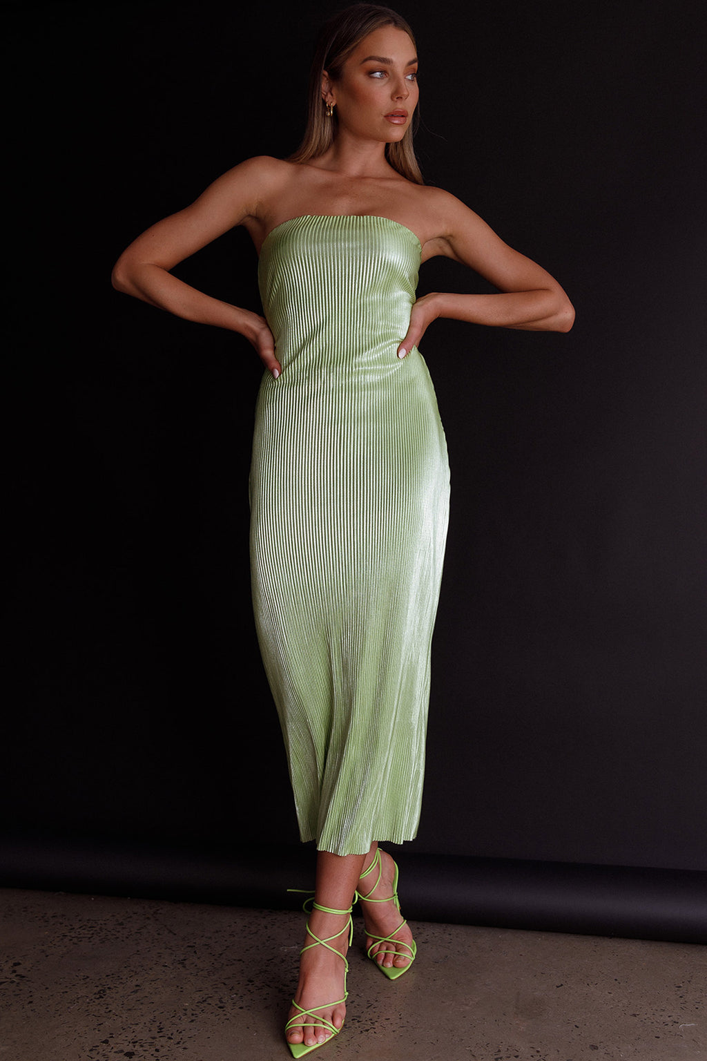 Shondra Accordion Pleat Tube Dress Lime by Selfie Leslie