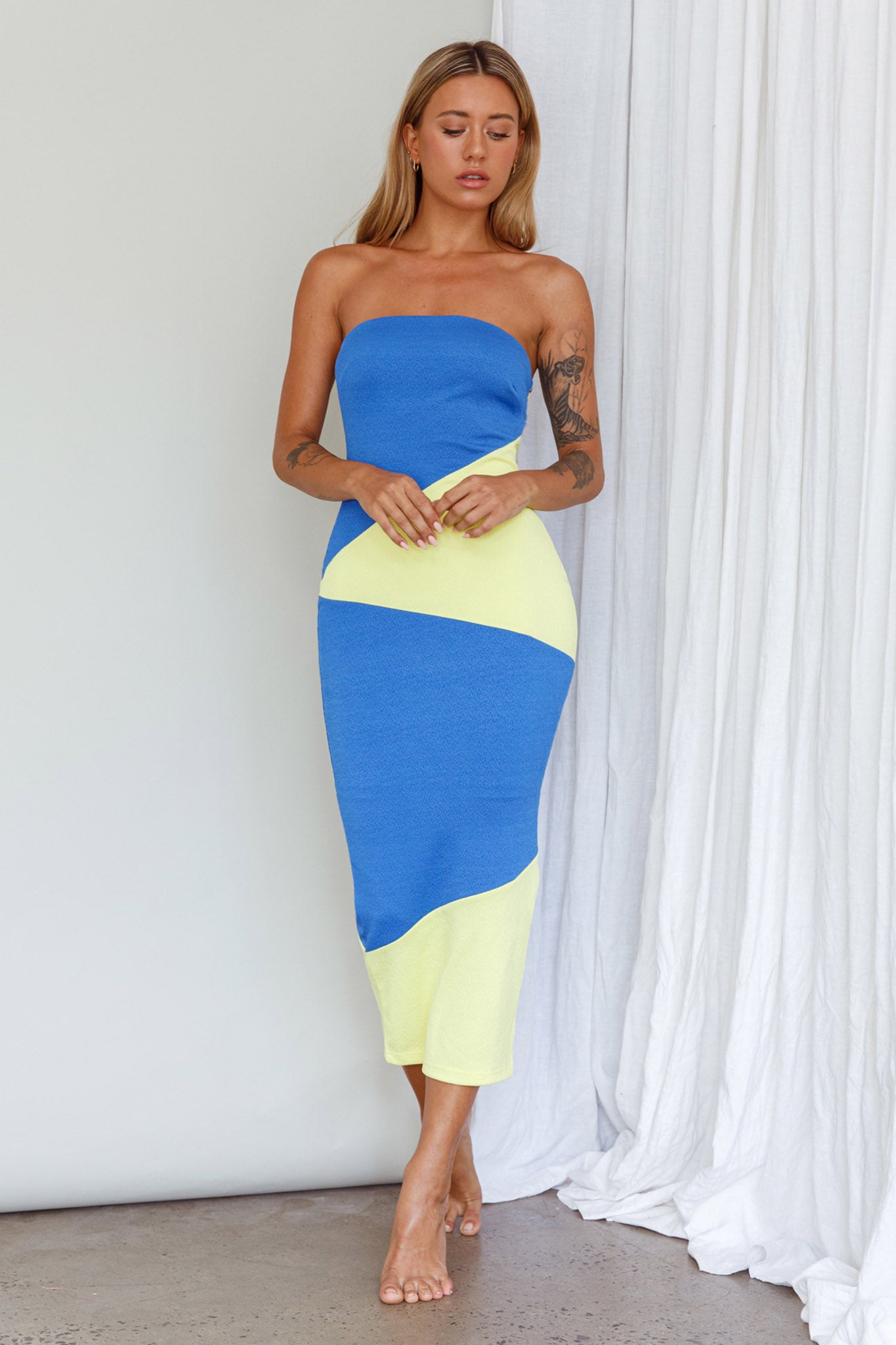 Shondra Crepe Texture Tube Dress Blue by Selfie Leslie