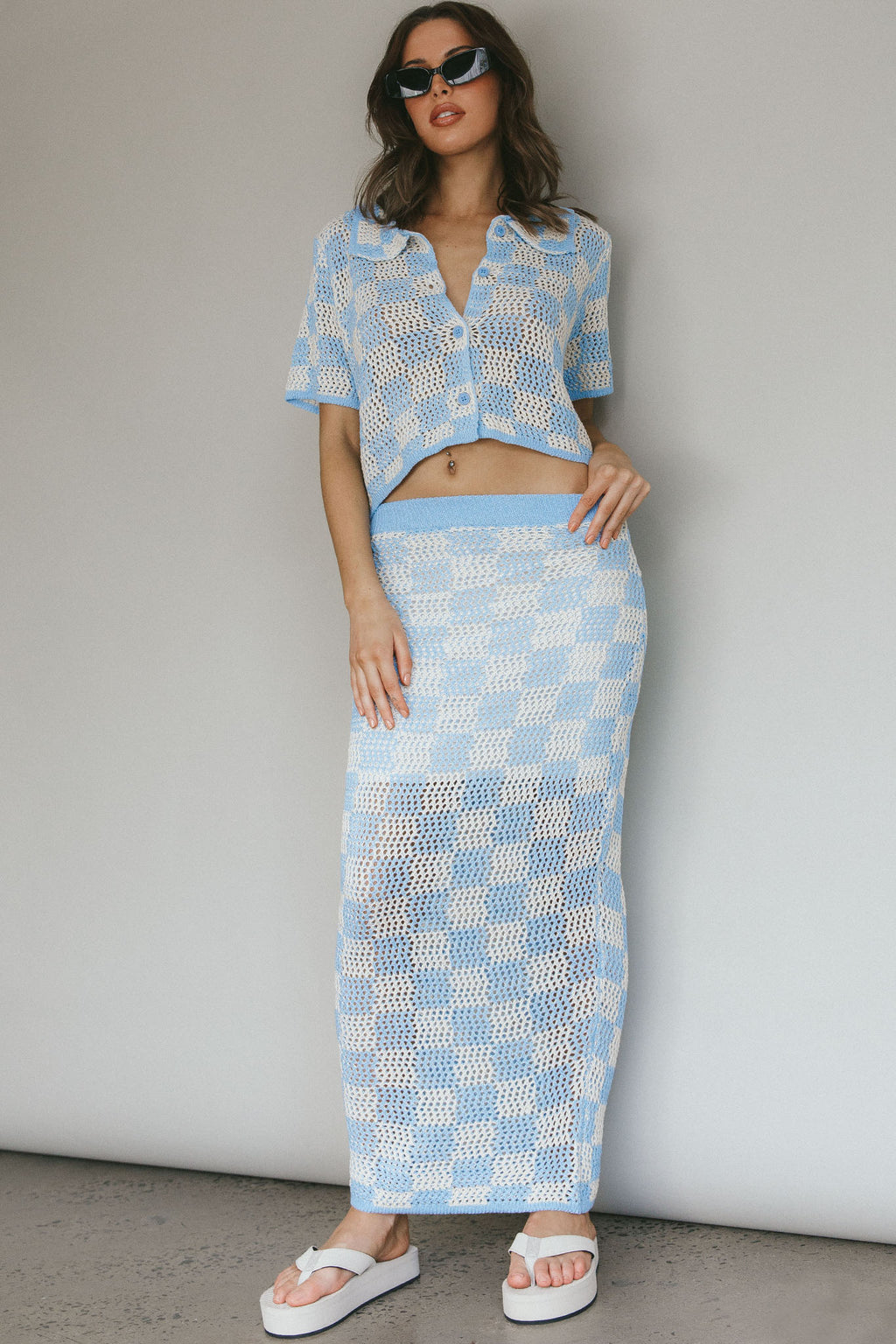 Byron Bay Crochet Maxi Skirt Blue by Selfie Leslie