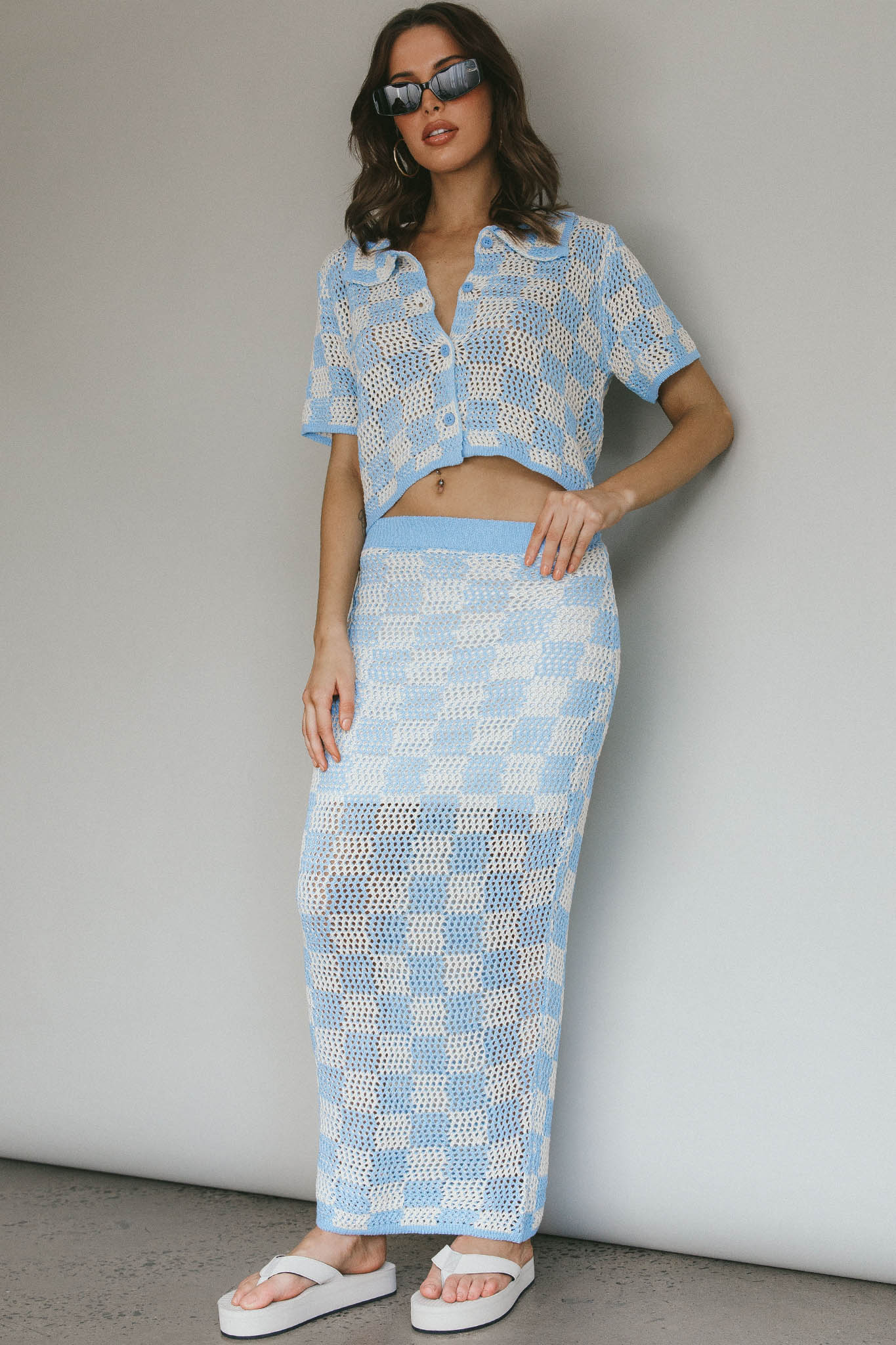 Byron Bay Crochet Maxi Skirt Blue by Selfie Leslie
