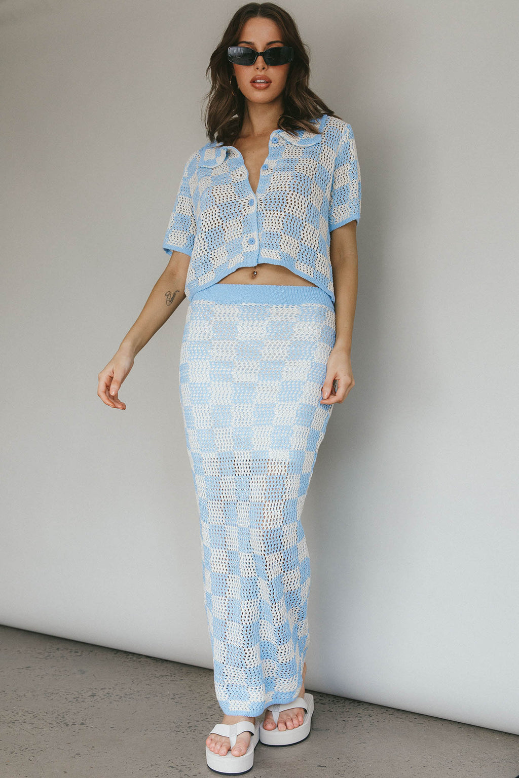 Byron Bay Crochet Maxi Skirt Blue by Selfie Leslie