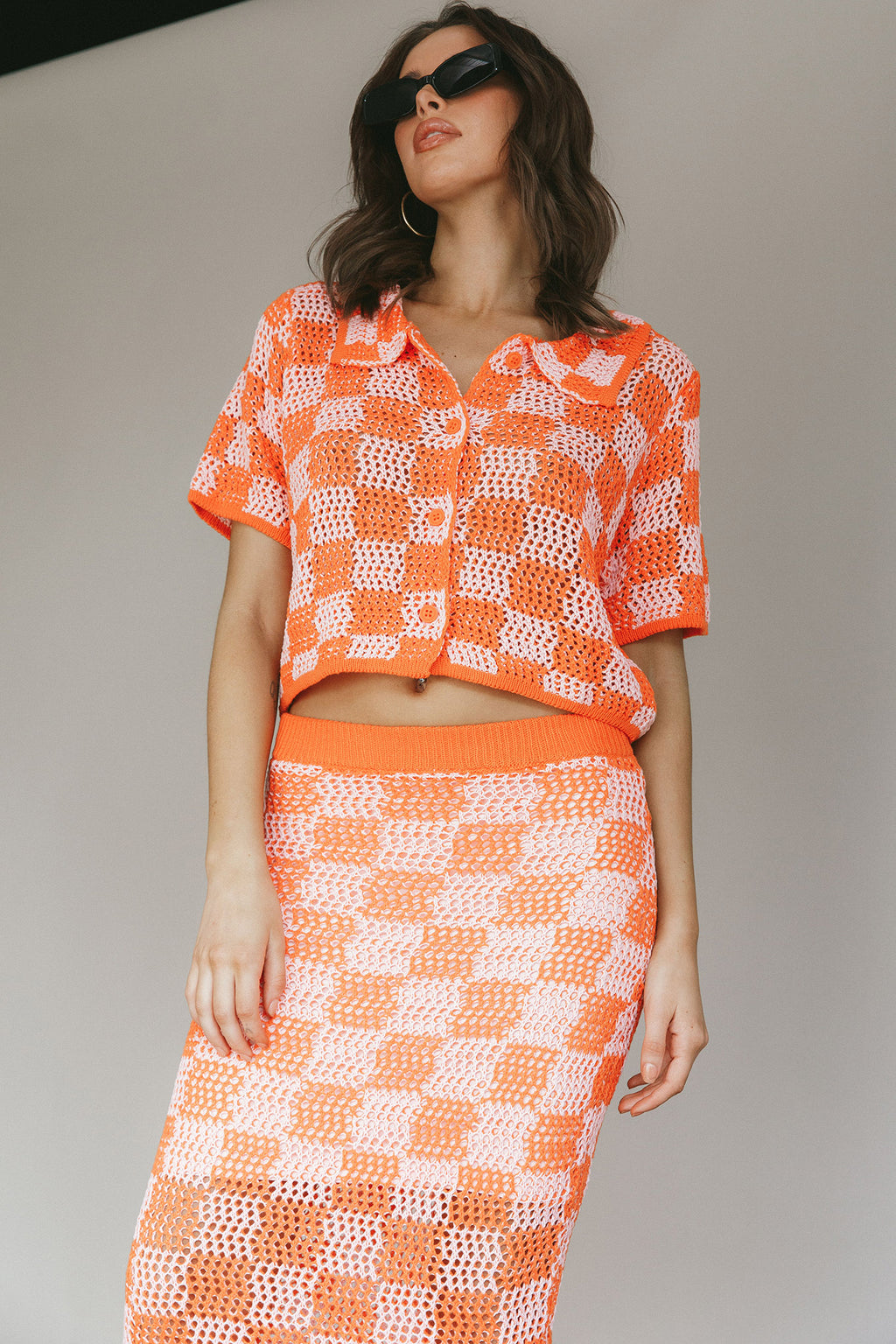 Byron Bay Crochet Buttoned Top Sunset by Selfie Leslie