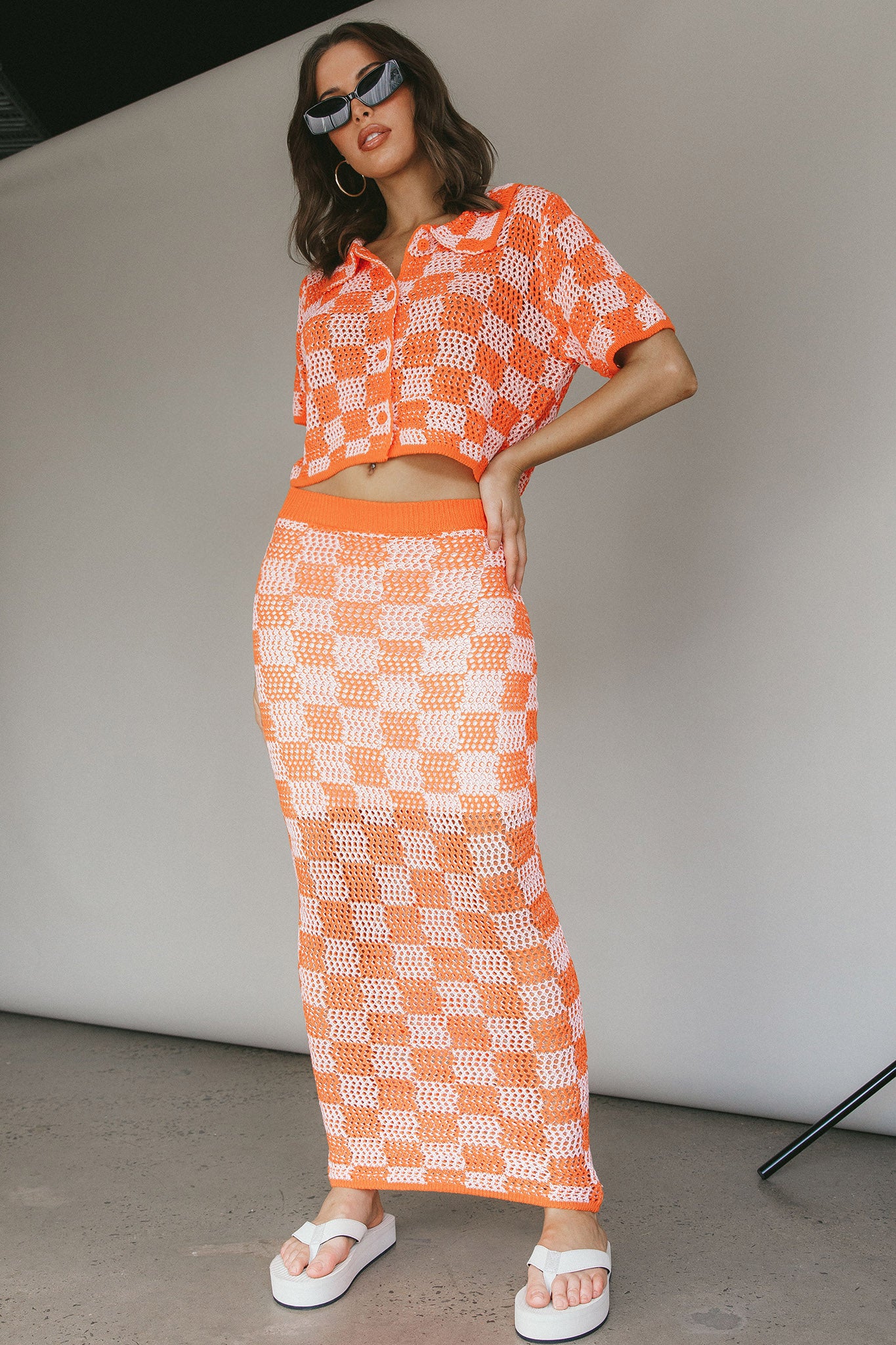 Byron Bay Crochet Buttoned Top Sunset by Selfie Leslie