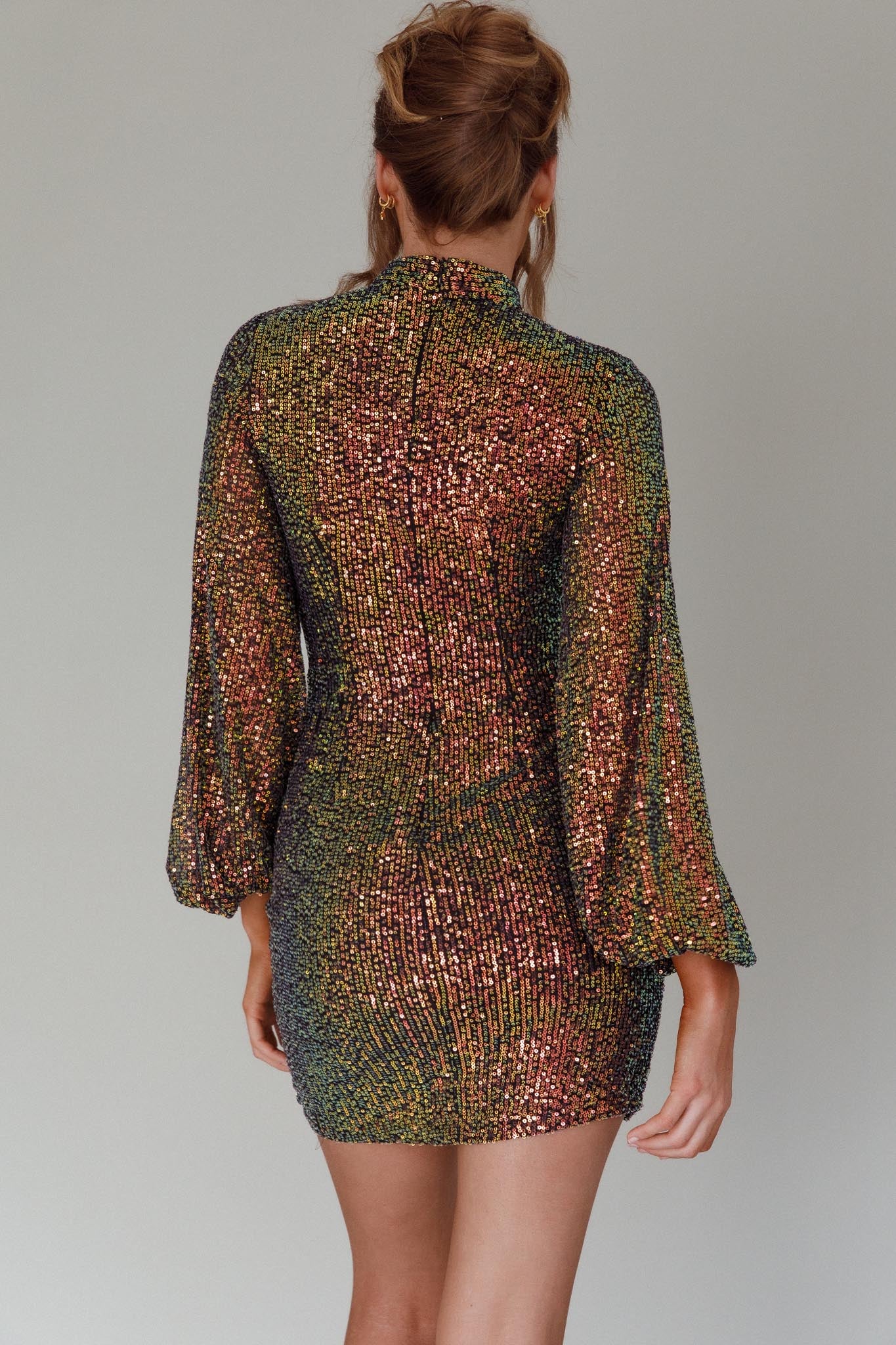 La Discotheque Long Sleeve Sequin Mini Dress Navy by Selfie Leslie