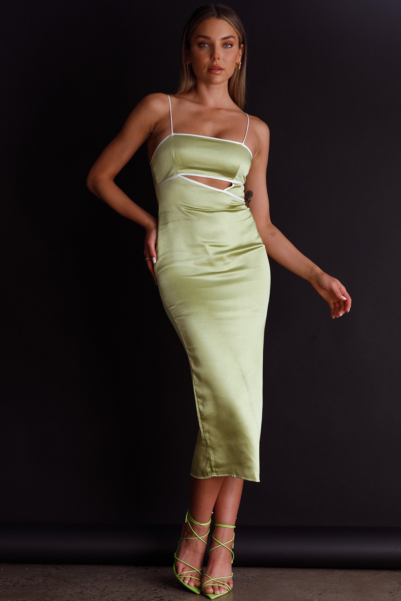 Laia Cut-Out Bodice Midi Dress Green by Selfie Leslie