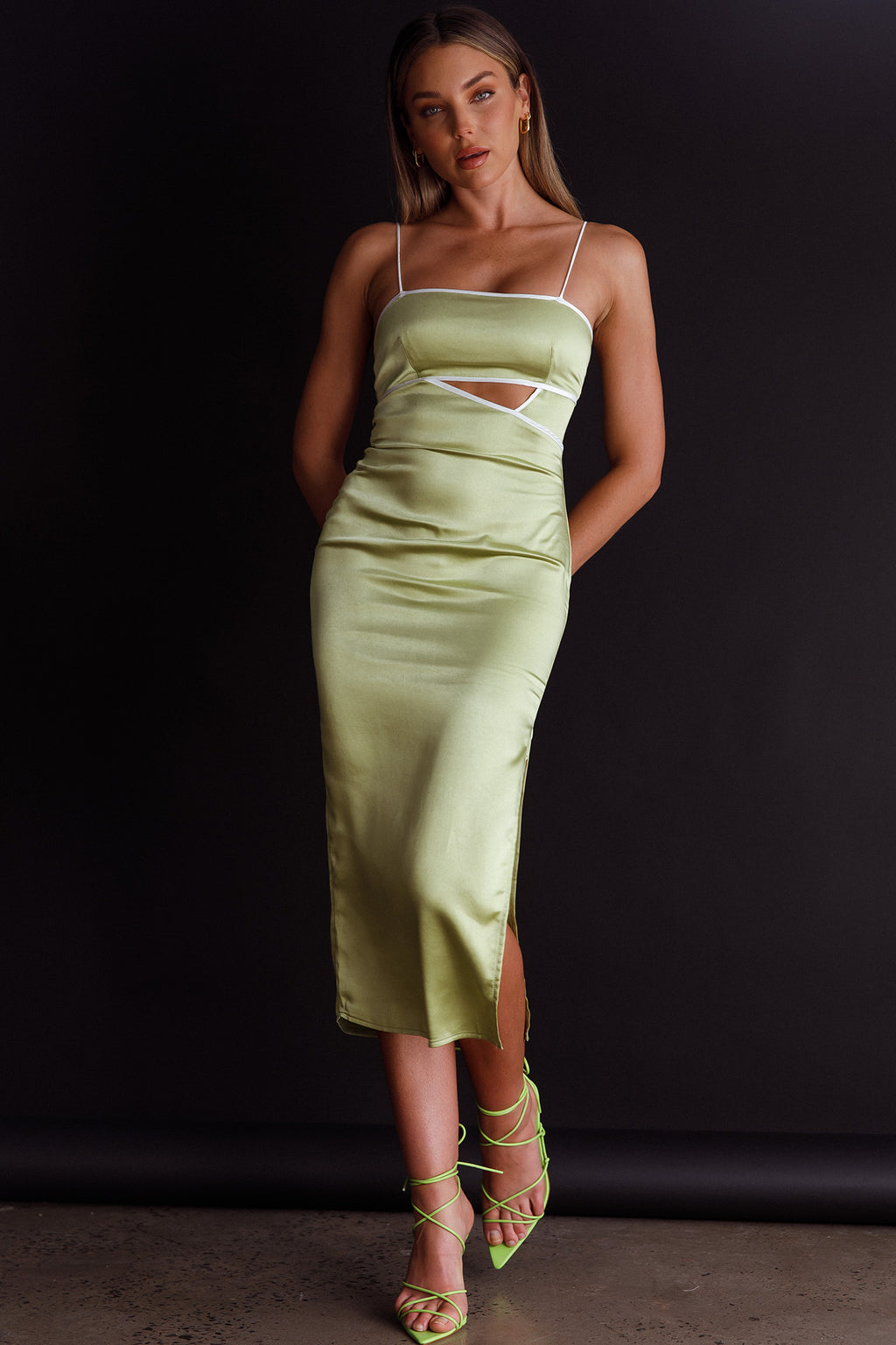 Laia Cut-Out Bodice Midi Dress Green by Selfie Leslie