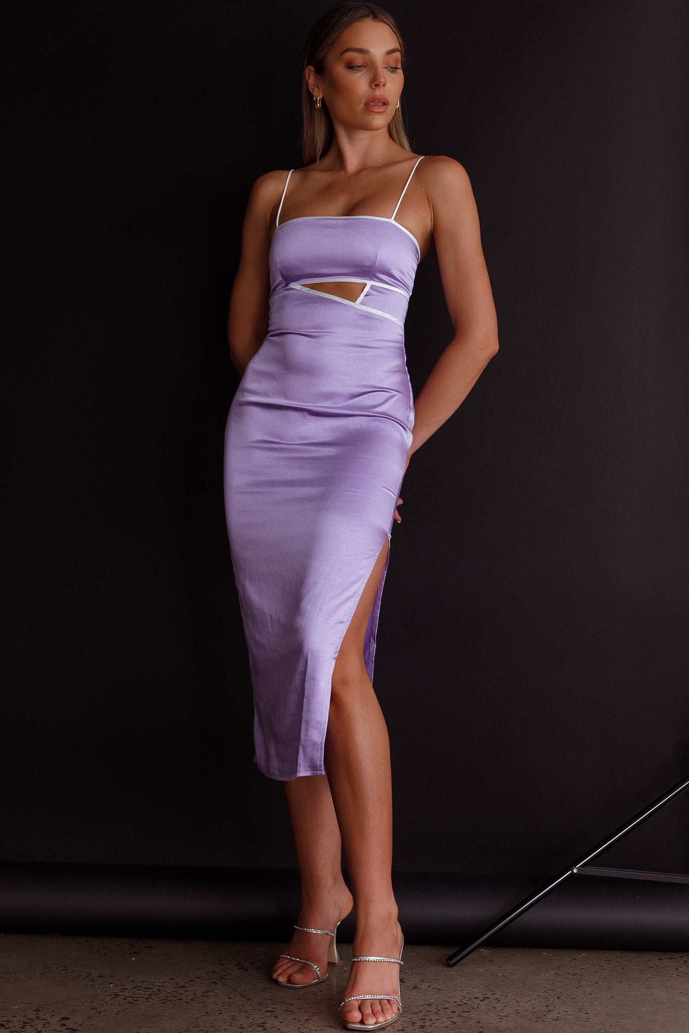 Laia Cut-Out Bodice Midi Dress Lilac by Selfie Leslie