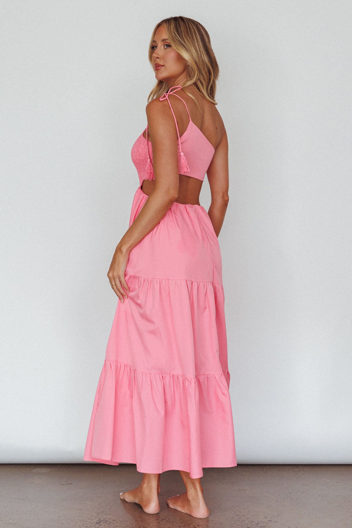 Tamzin Shirred Bodice Midi Dress Soft Pink by Selfie Leslie