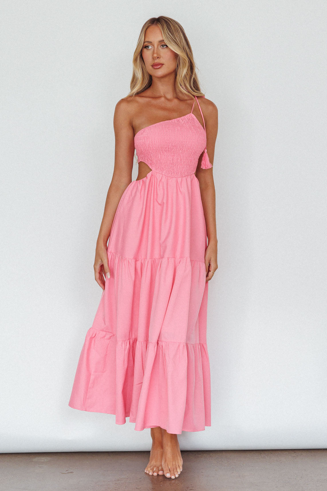 Tamzin Shirred Bodice Midi Dress Soft Pink by Selfie Leslie