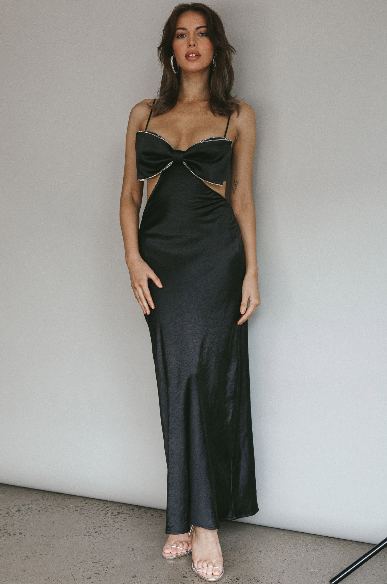 princess polly baby blue dress Black Diamanté Cut-Out Maxi Dress by Chloe Lewis main image 1