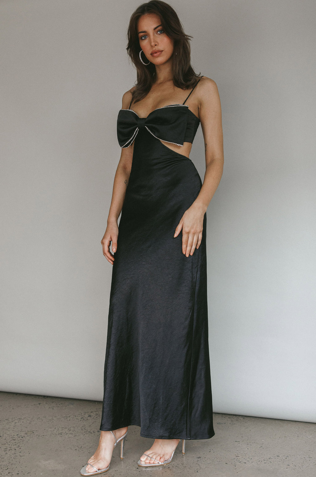 Aurelia Diamante Bow Maxi Dress Black by Selfie Leslie