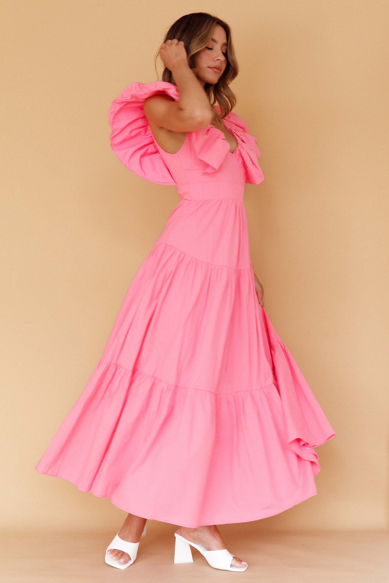 pink maxi dress puff sleeves Pink Floral Puff Sleeve Maxi Dress PinkBlush
