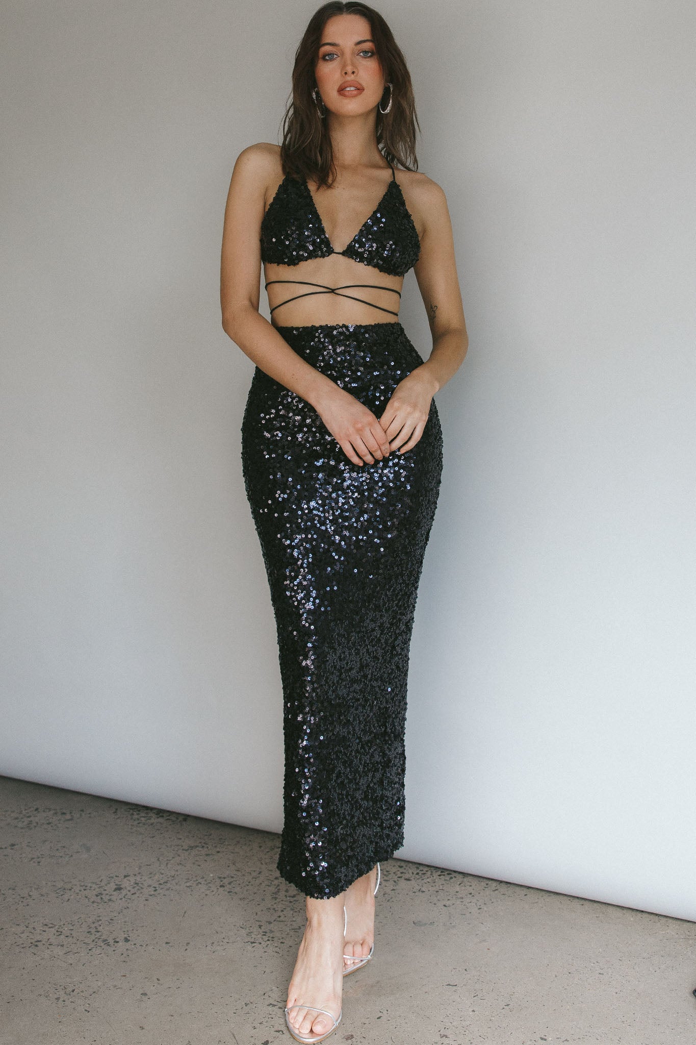 Zefa Sequin Triangle Top Black by Selfie Leslie