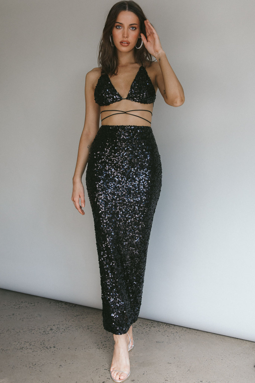 Zefa Sequin Triangle Top Black by Selfie Leslie