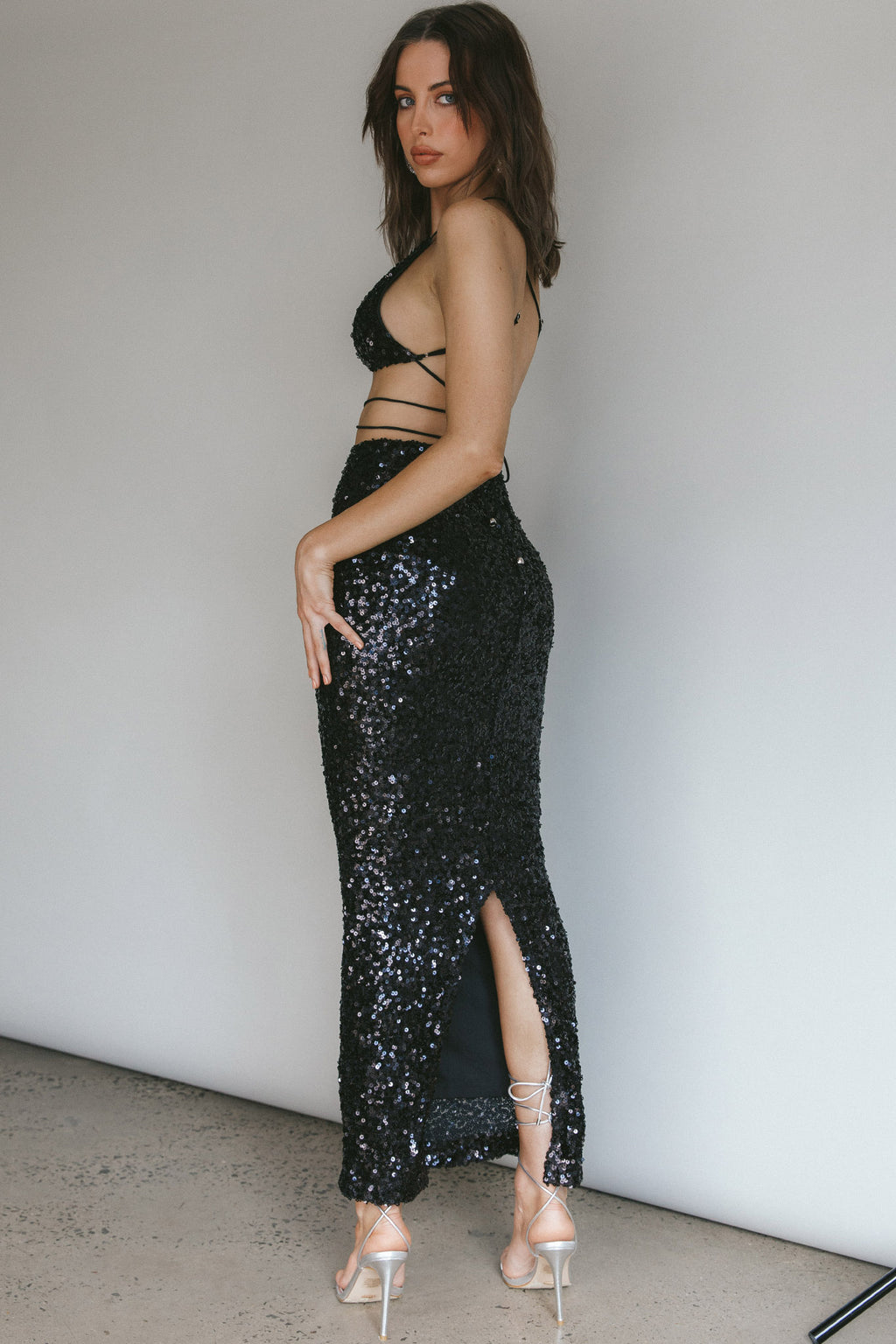 Zefa Sequin Triangle Top Black by Selfie Leslie