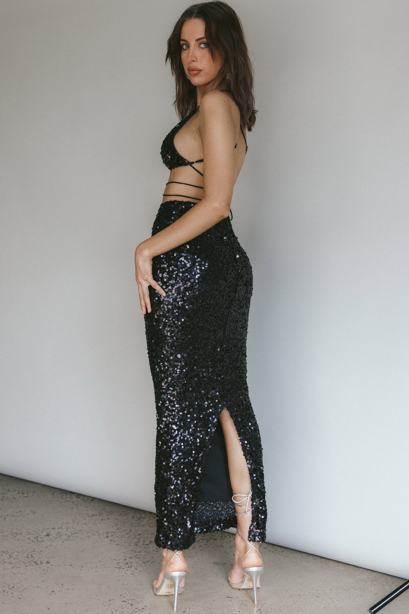 Zefa Sequin Triangle Top Black by Selfie Leslie