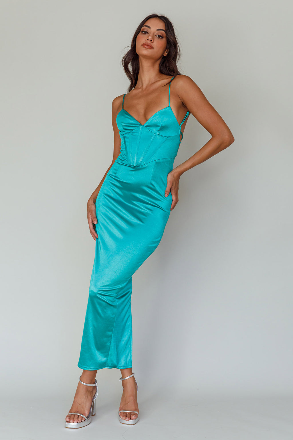 Seraya Lace-Up Back Dress Green by Selfie Leslie