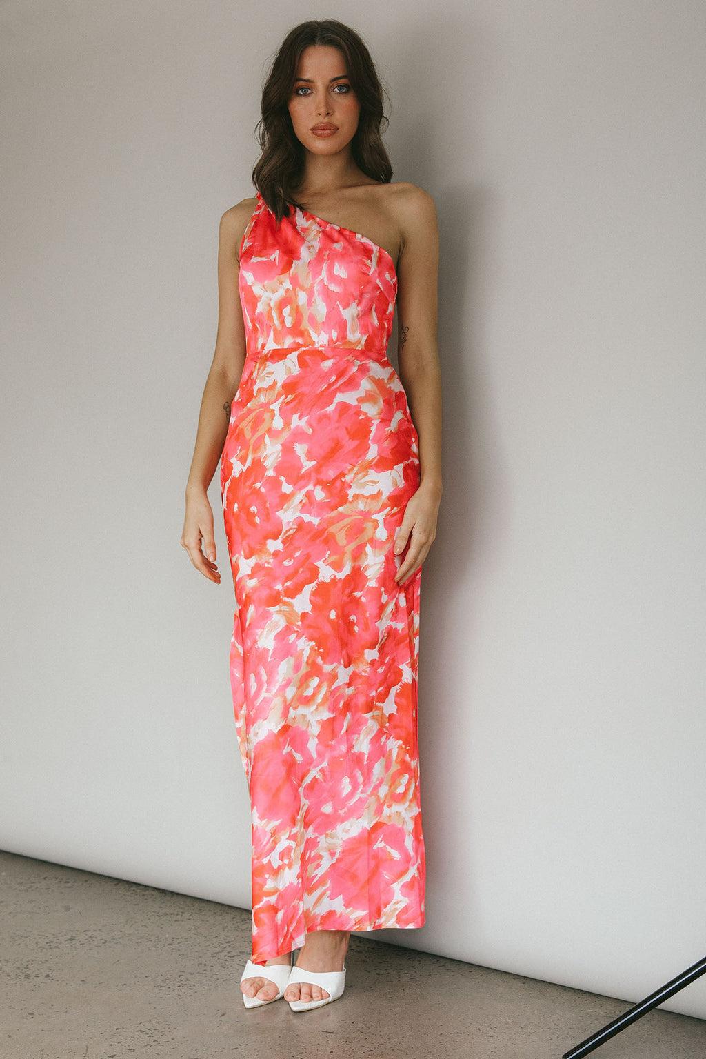 Portland One-Shoulder Maxi Dress Floral Pink by Selfie Leslie
