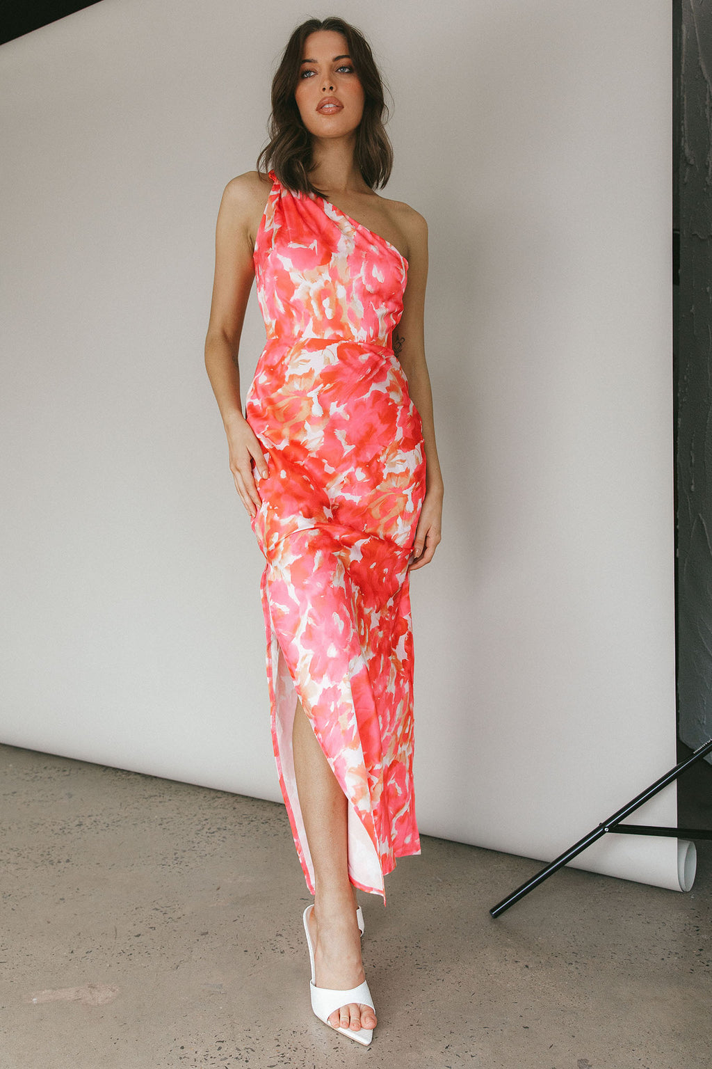 Portland One-Shoulder Maxi Dress Floral Pink by Selfie Leslie