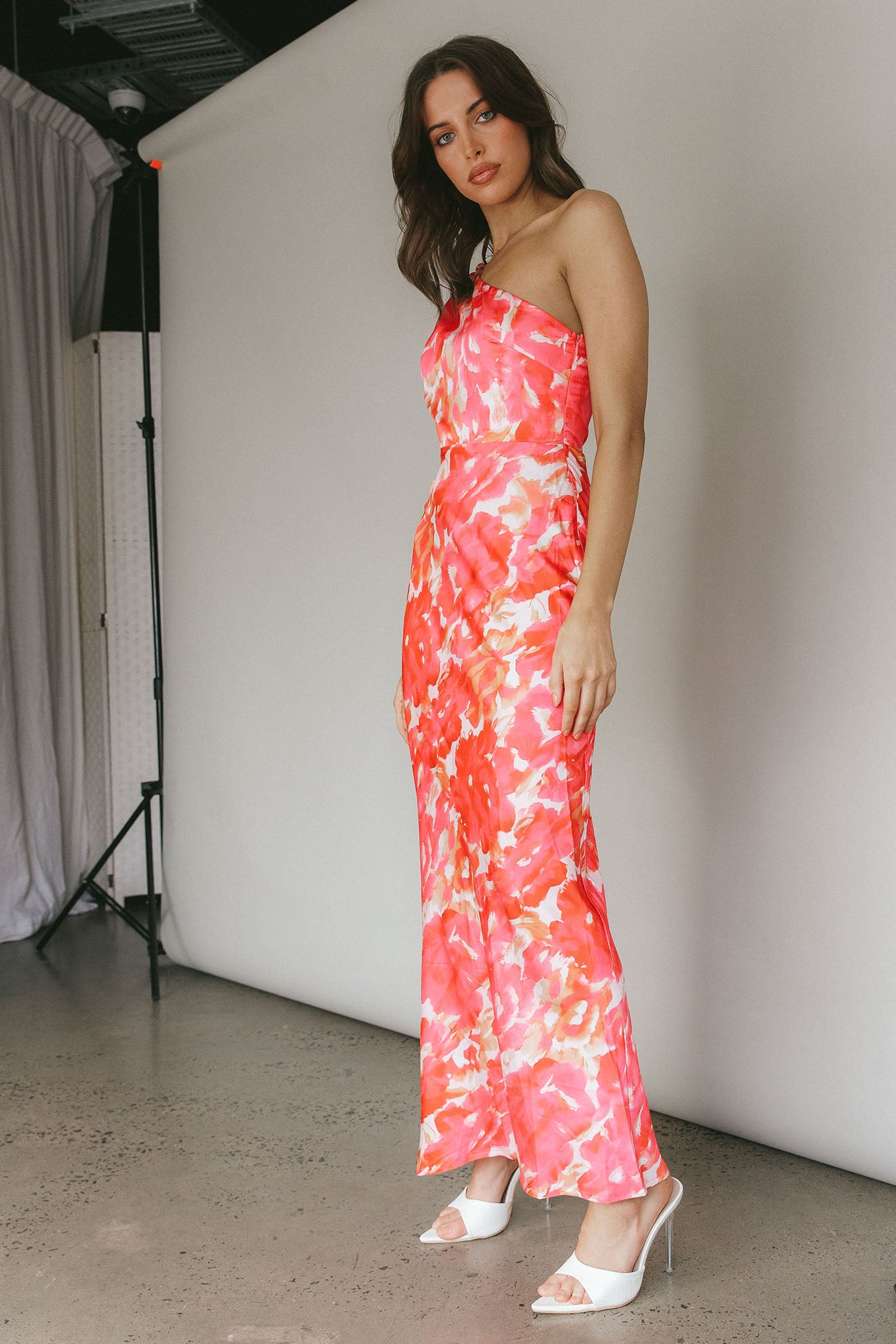 Portland One-Shoulder Maxi Dress Floral Pink by Selfie Leslie