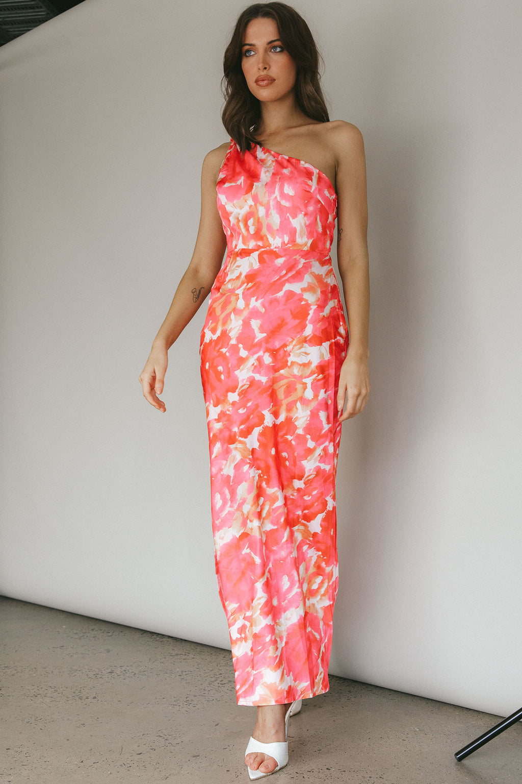 Portland One-Shoulder Maxi Dress Floral Pink by Selfie Leslie