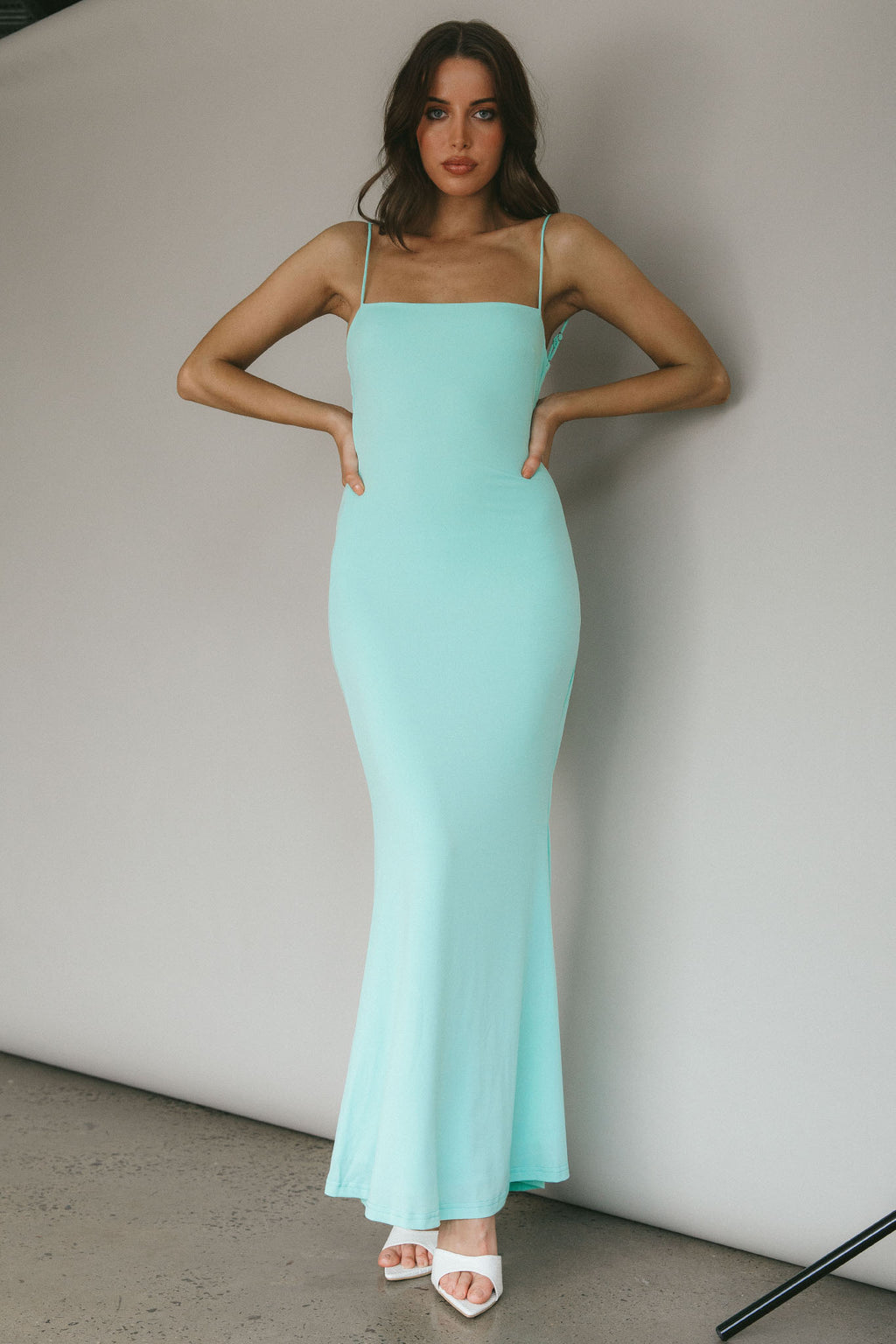 Tarah Low Back Maxi Dress Water Sprite by Selfie Leslie